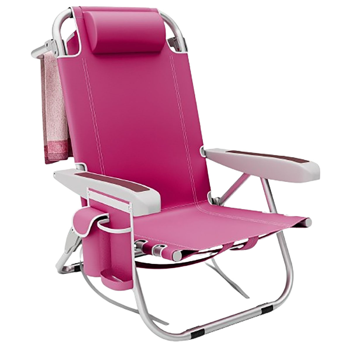 Foldable Backpack Beach Chair with Cup Holder & Storage Pockets (1 or 2-Pack) - 1pcs Folding Chair-Pink