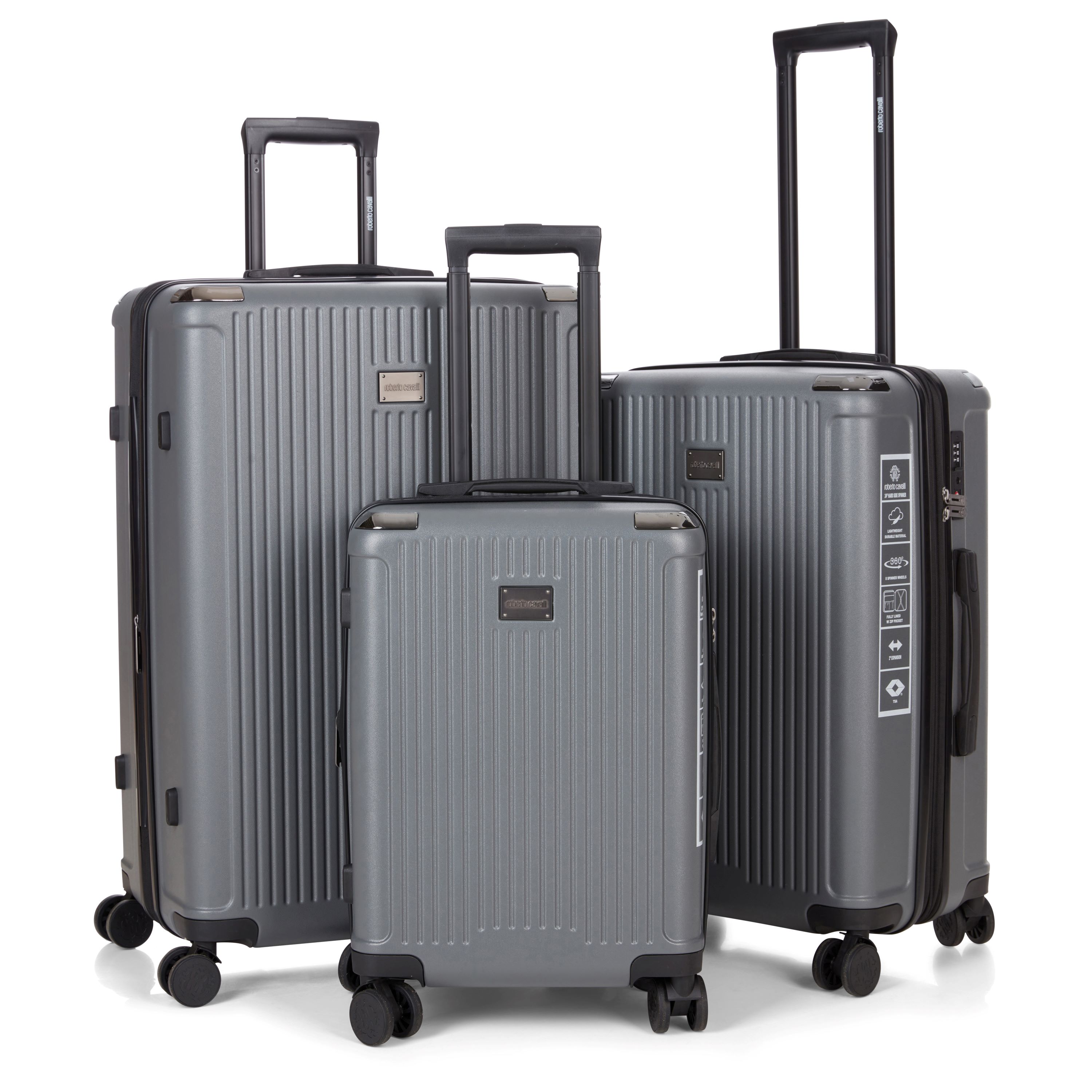 Roberto Cavalli Luxury 3-Piece Luggage Set - YUMA Gray-image-SKU15402973