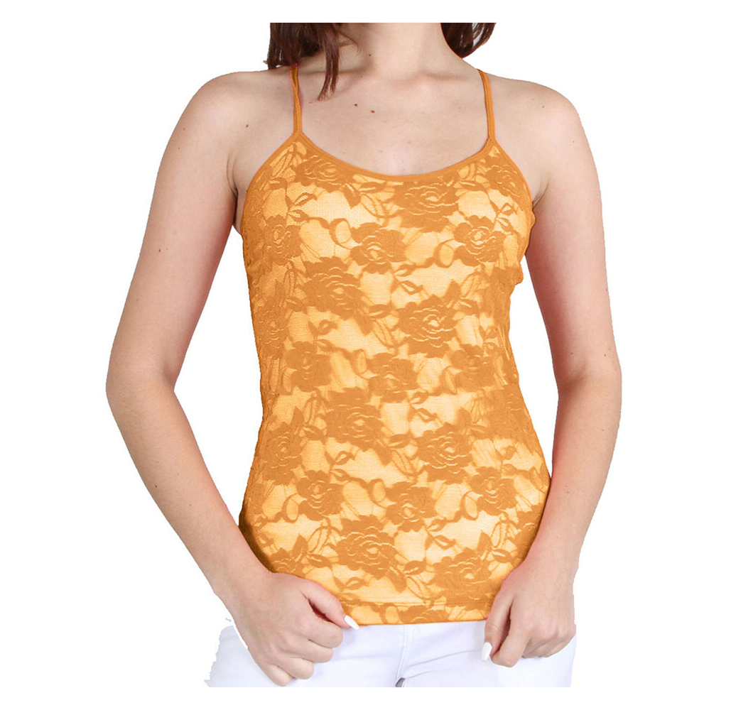 Women's Spandex Nylon Seamless Camisole Lace Top - Mustard