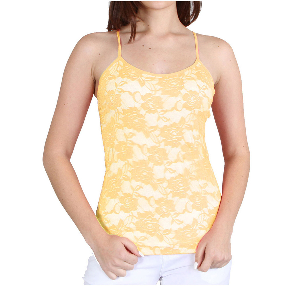 Women's Spandex Nylon Seamless Camisole Lace Top - Yellow