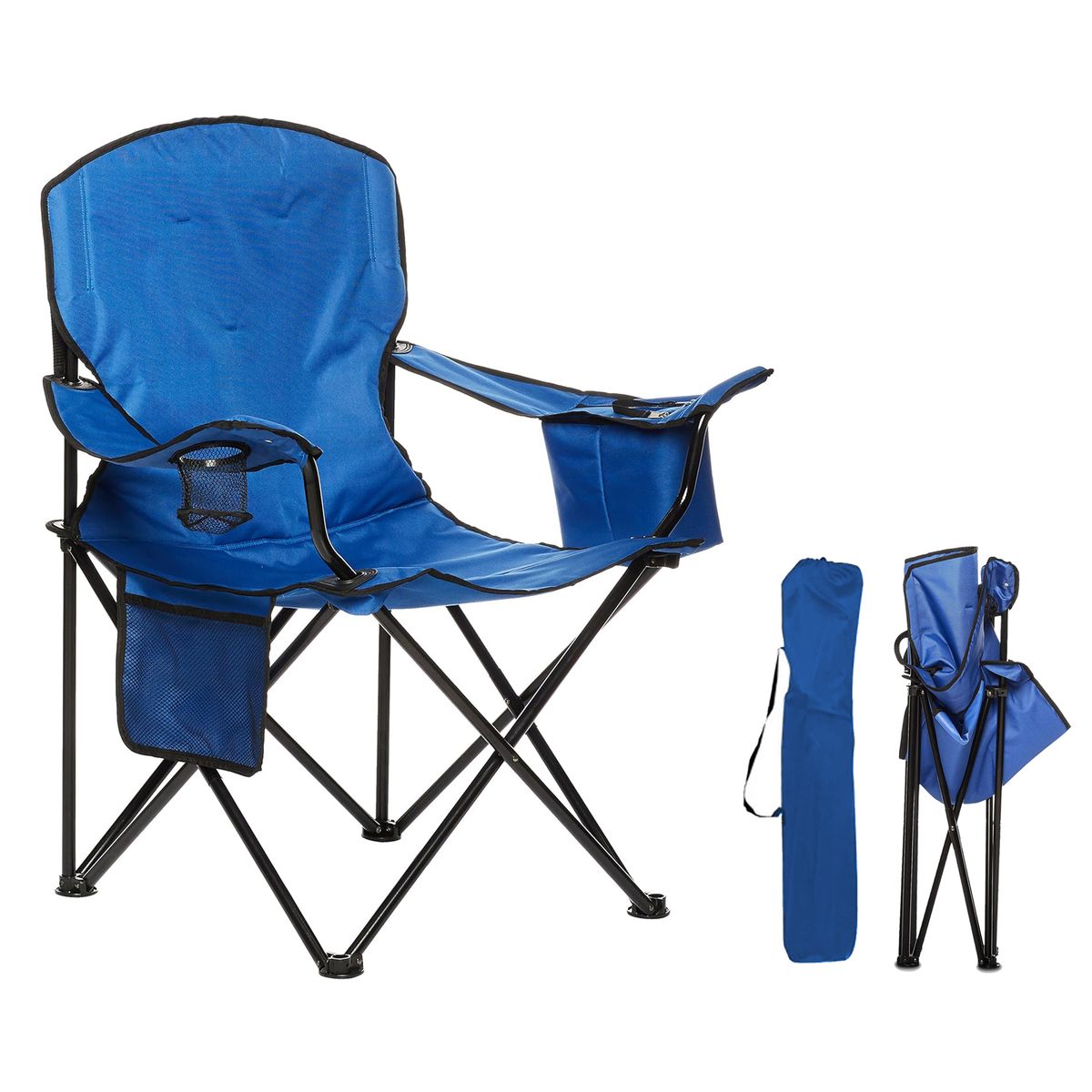 Durable Extra-Large Camping Chair with Padded Seat and Beverage Storage - Blue