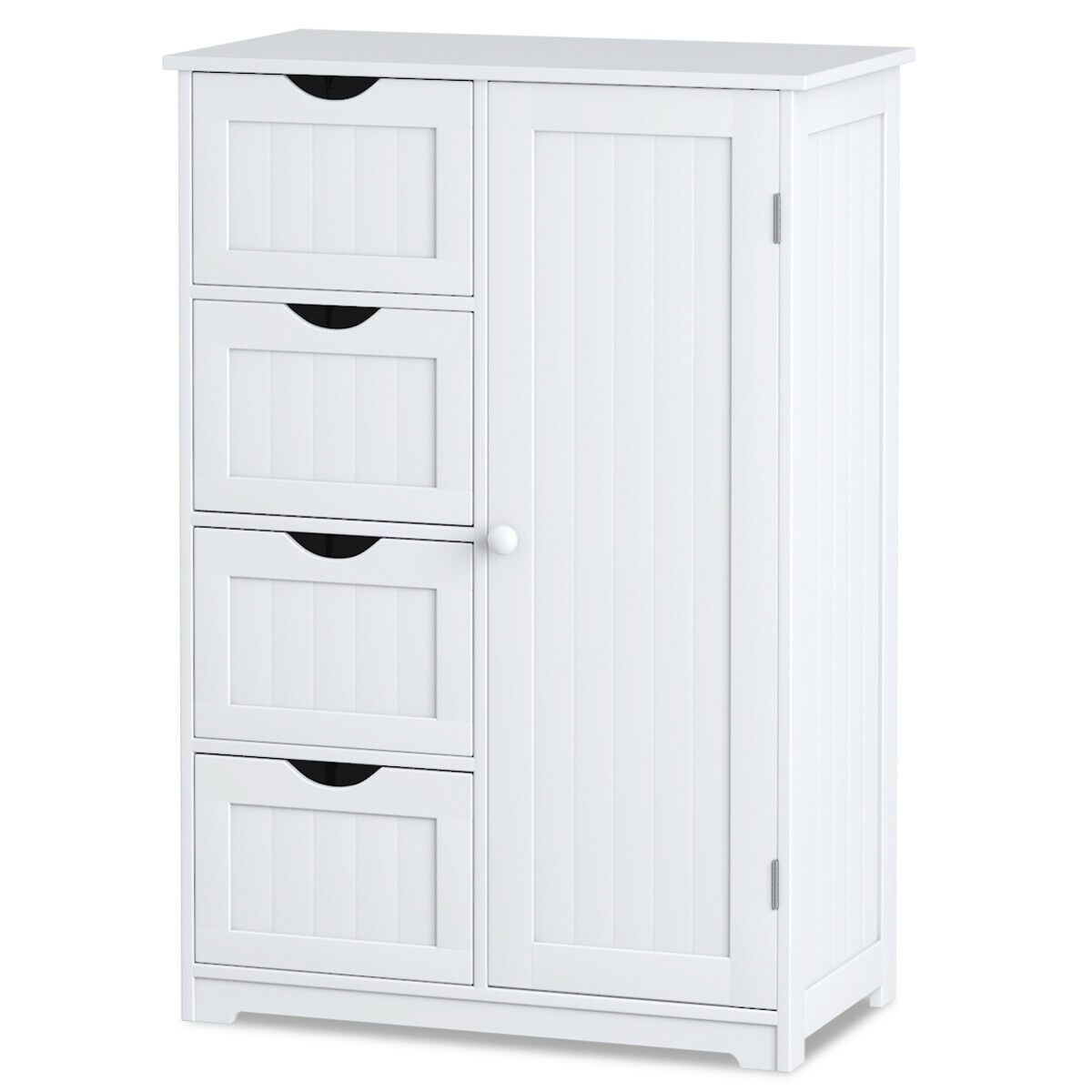 Wooden 4 Drawer Bathroom Cabinet Storage Cupboard 2 Shelves Free Standing - White