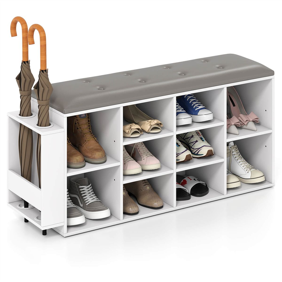 10-Cube Wooden Shoe Bench Organizer  - Shoe Bench WH