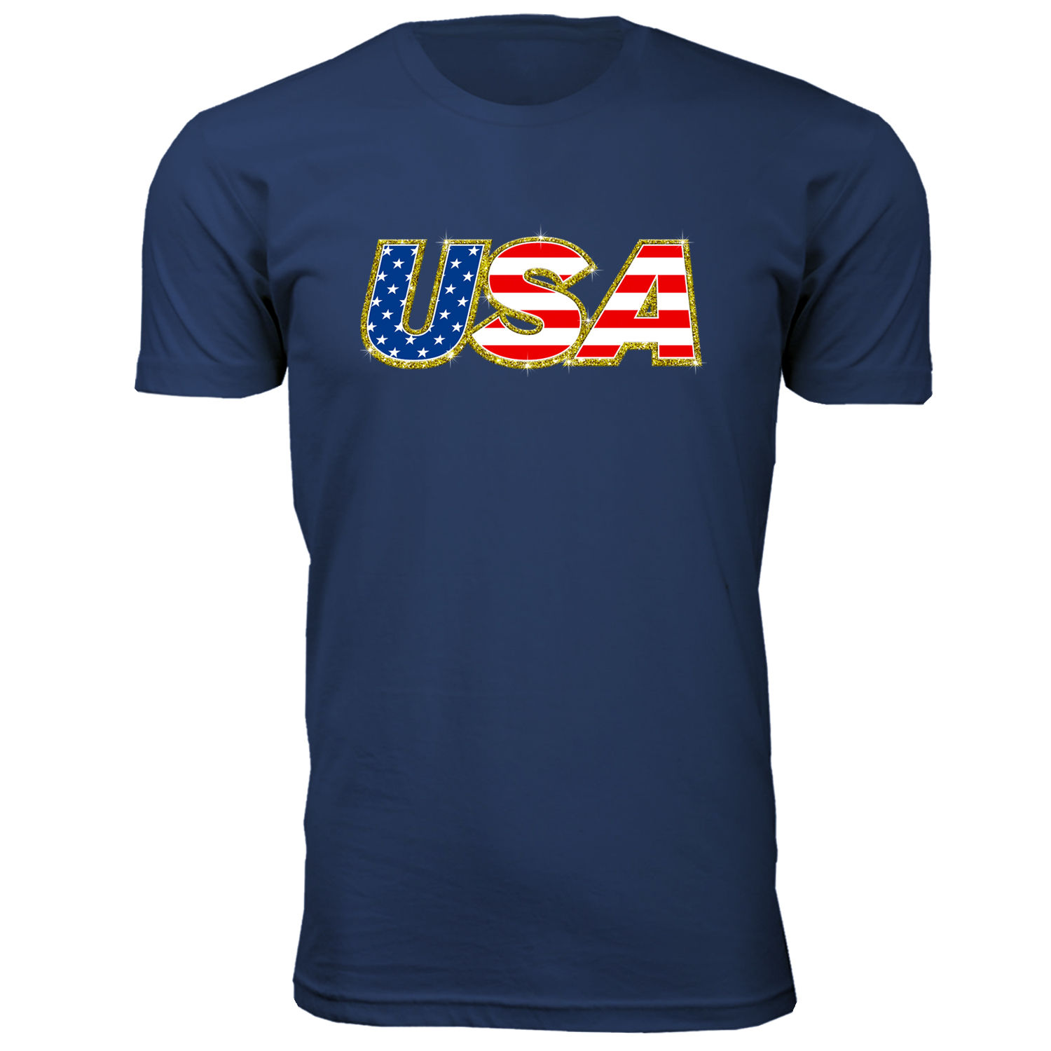 Men's Patriotic USA T-Shirt - USA Gold Border - Navy / L