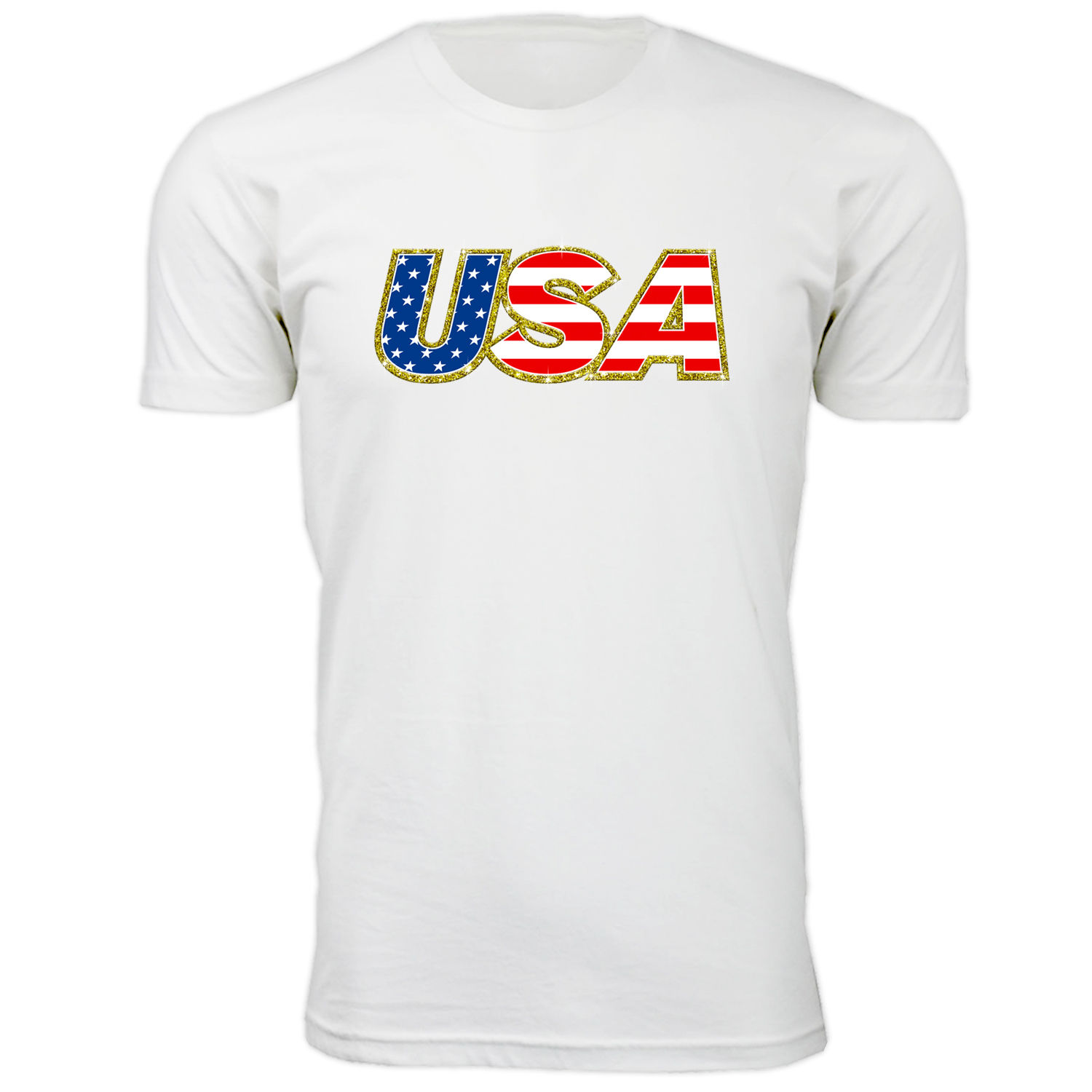 Men's Patriotic USA T-Shirt - USA Gold Border - White / 3XL