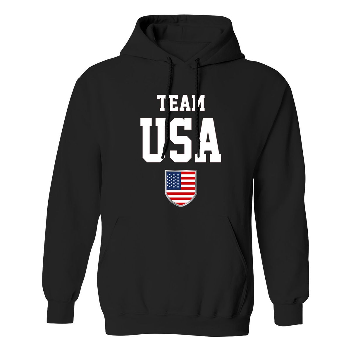 Men's Patriotic USA Pullover Hoodie - Team USA Shield - Black / 2XL