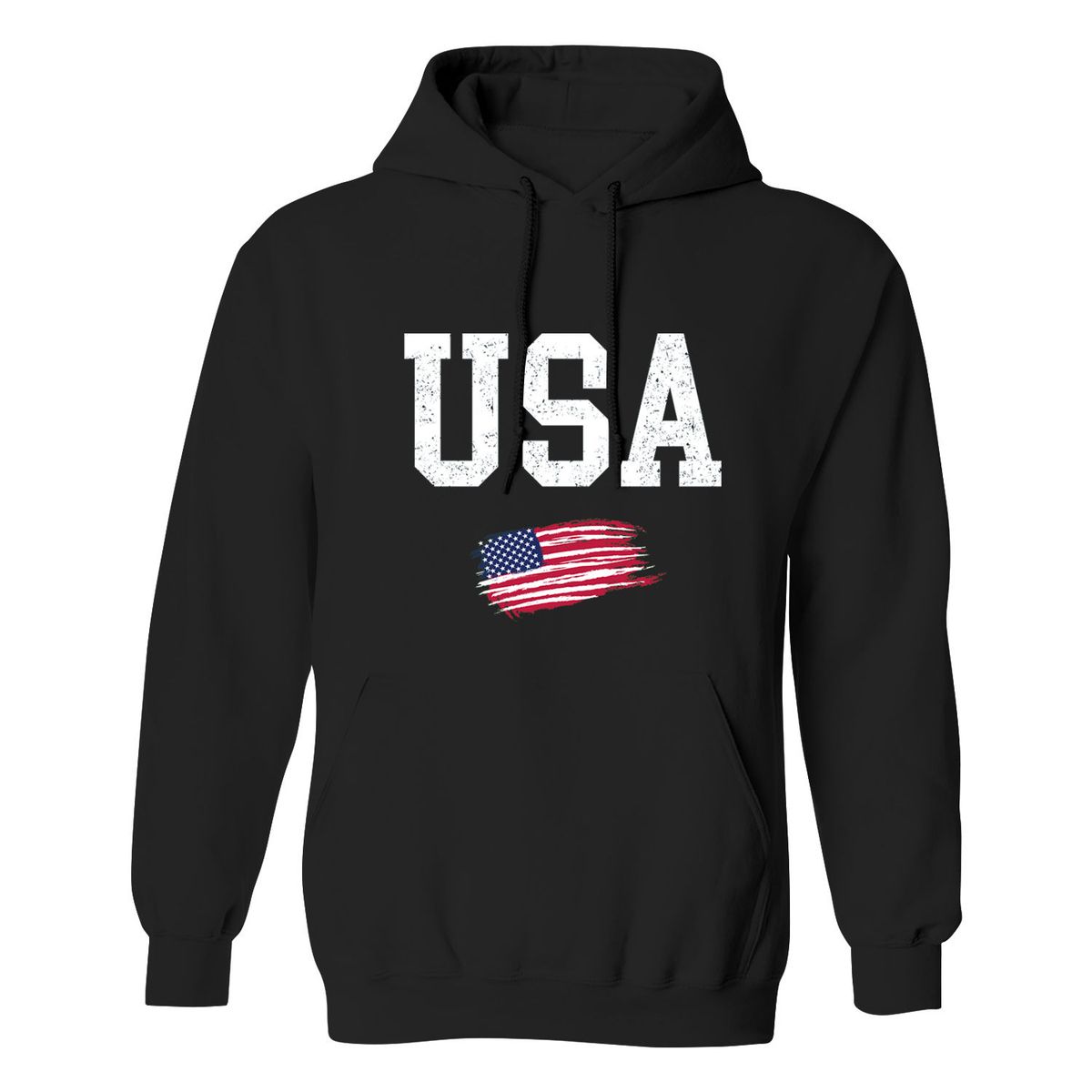 Men's Patriotic USA Pullover Hoodie - USA Grunge Flag - Black / 2XL