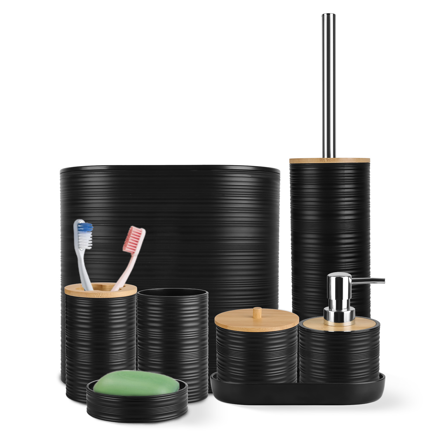Photos - Bathroom Set New Home NewHome Newhome 8-Piece Bathroom Accessory Set - Black HGBATHROOMSETGPCT5282 (BLACK)