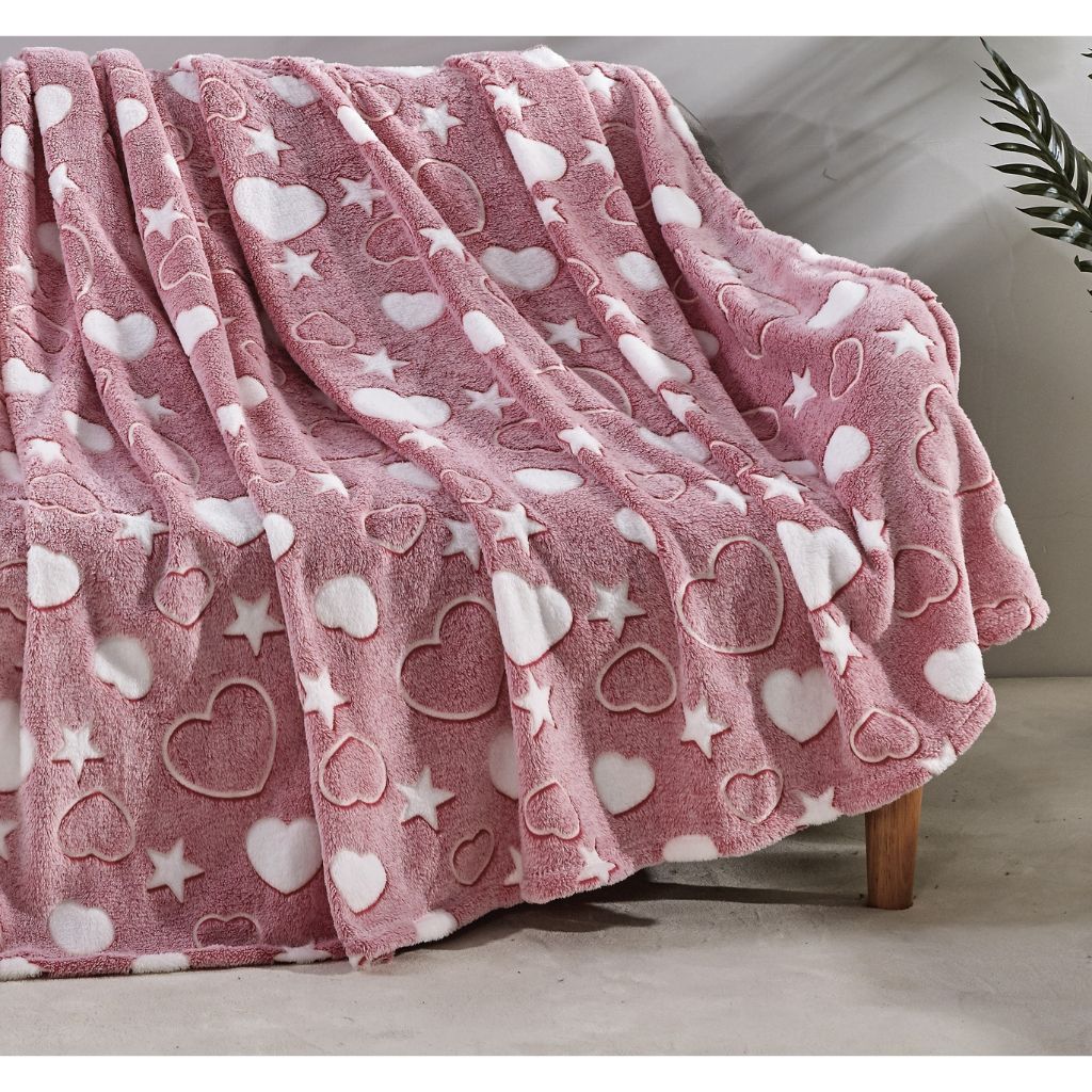 50 x 60-Inch Glow-in-the-Dark Blanket (1- or 2-Pack) - Pink Hearts 2 Pack