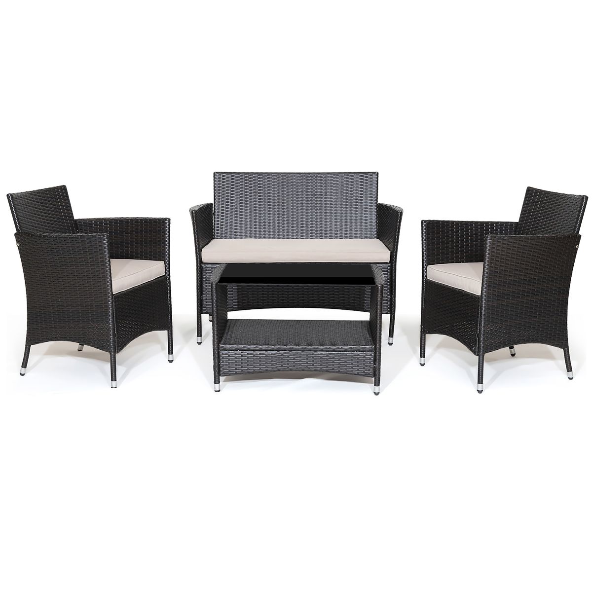 Photos - Garden Furniture Costway Patio Conversation Set with Soft Cushions  -  4PCS Patio Rattan Furn HW70627 (4-8 Pieces)