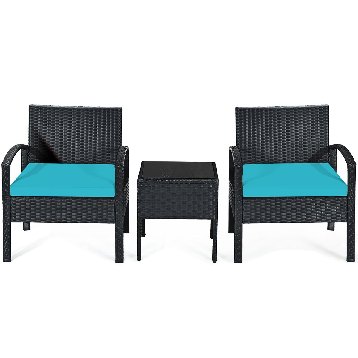Photos - Garden Furniture Costway 3-Piece Rattan Furniture Conversation Set - Conversation Set Turquoise HW63218TU