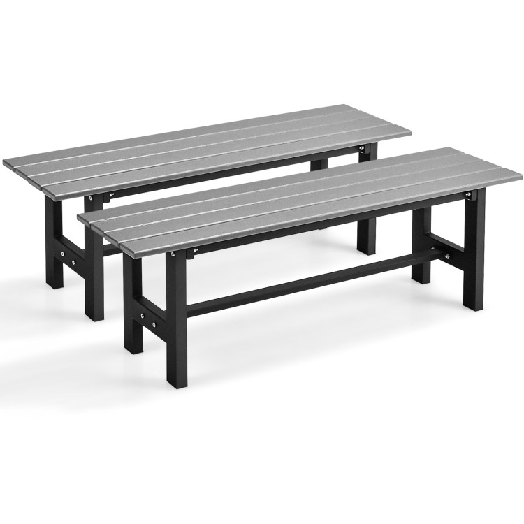 47-Inch Outdoor Bench with Slatted Seat (2-Pack) - Grey