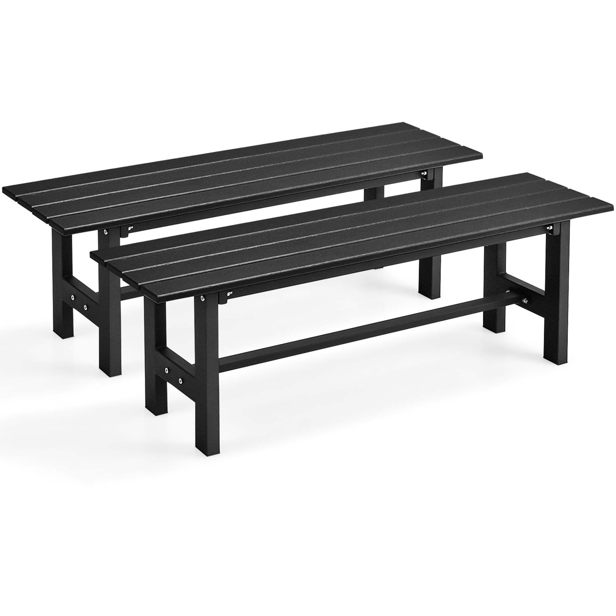 47-Inch Outdoor Bench with Slatted Seat (2-Pack) - Black