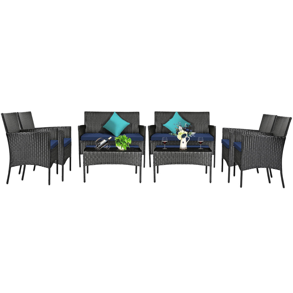 Photos - Garden Furniture Goplus Rattan Outdoor 8-Piece Beige Cushion Patio Set - Patio Rattan NA HCST01012 