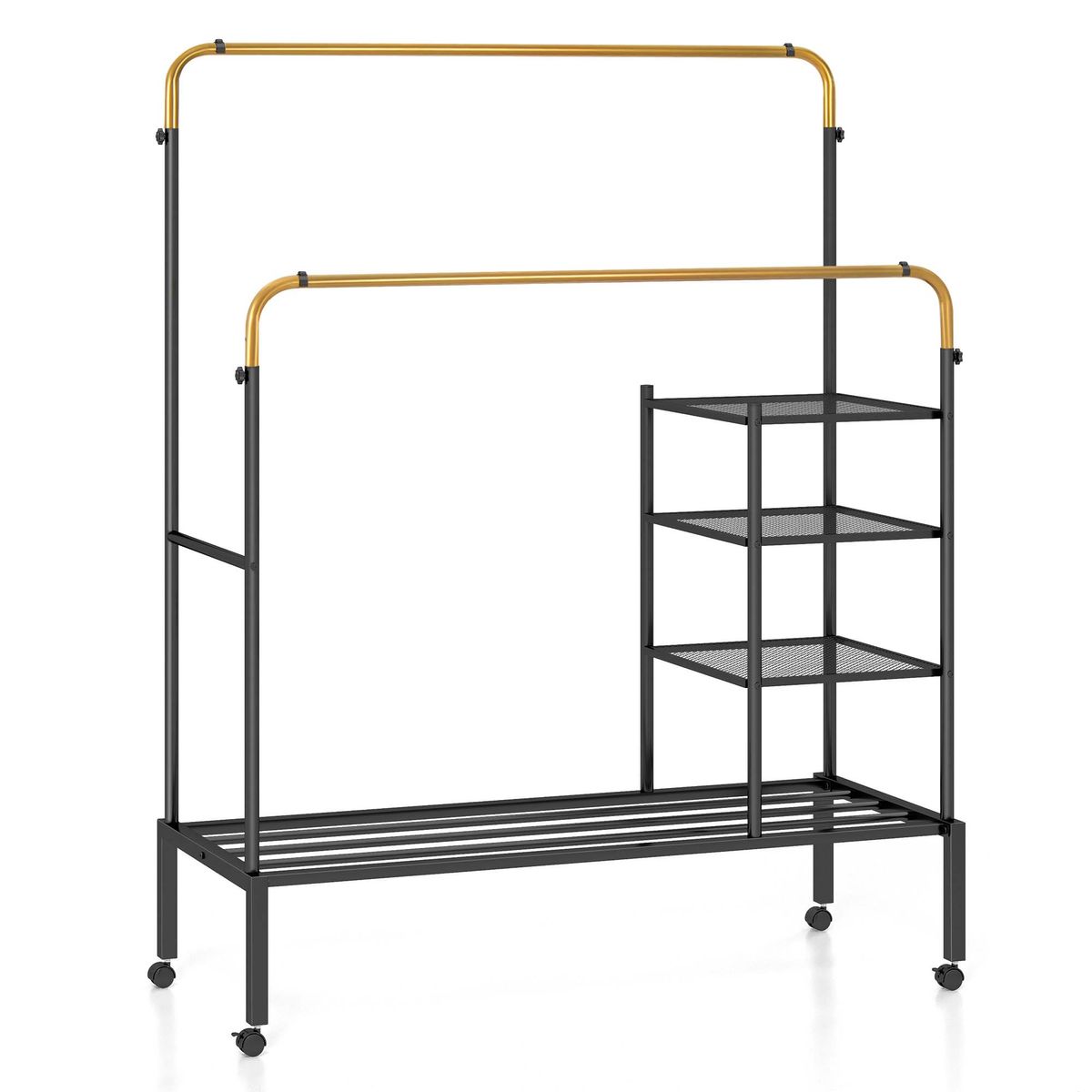 Height-Adjustable Double Rods Garment Rack - Gold