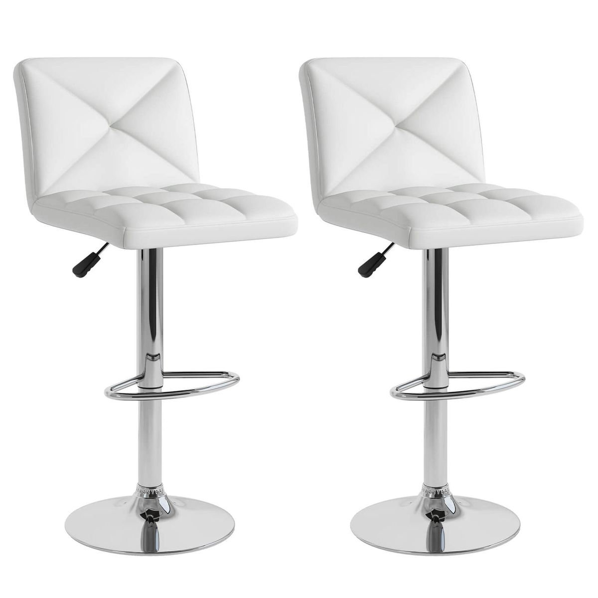 PU Leather Upholstered Bar Stools (Set of 2) - Bar Stools -White