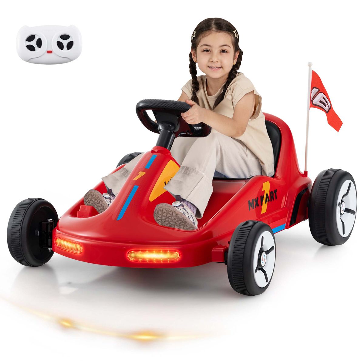 12V Kids Electric Go Kart 7AH Battery-Powered Ride-On Race Toy with Remote Control - Electric Go Kart -Red