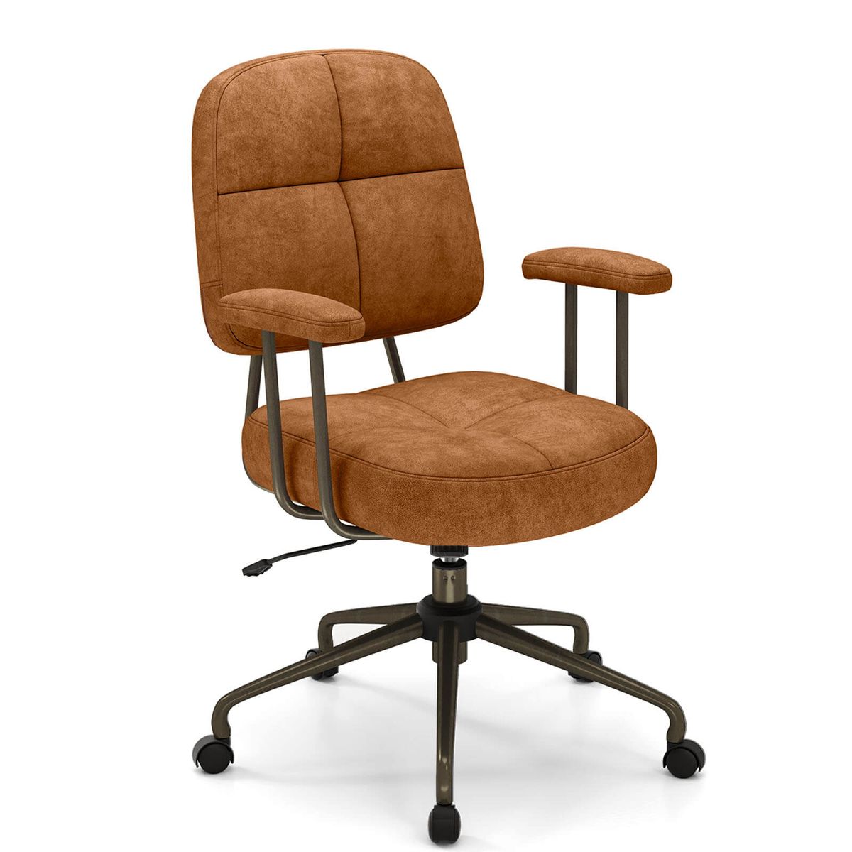 Leathaire Upholstered Home Office Chair with Cushioned Back - Brown