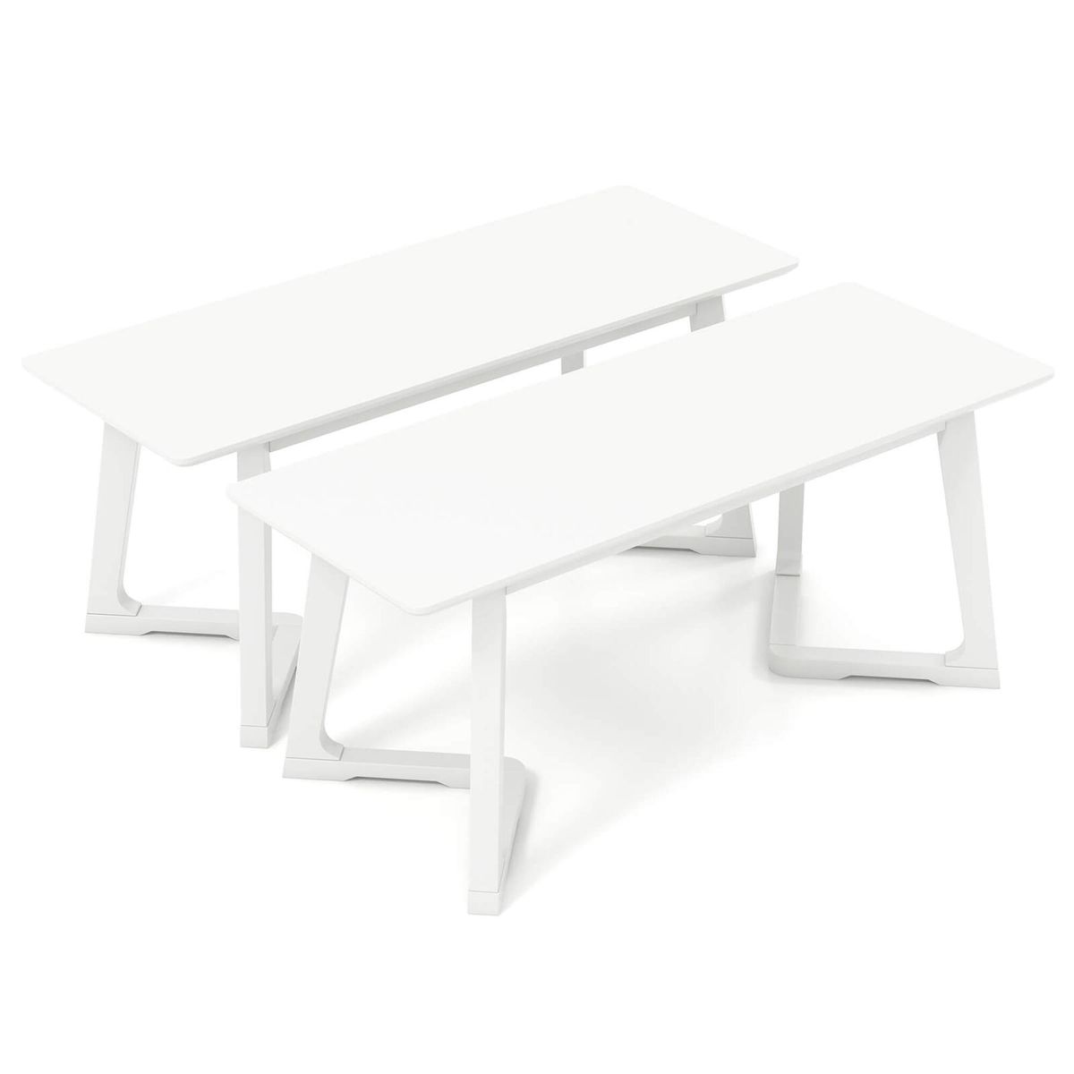 2 Pcs 42" Entryway Bench with Rubber Wood Legs Smooth Seating Area - White