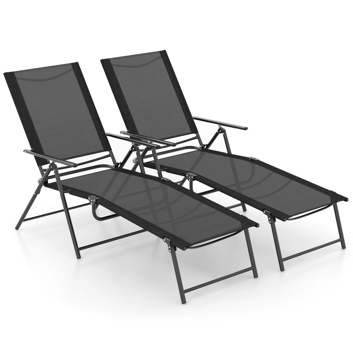 Costway 2 Piece Patio Folding Chaise Lounge Chairs with 6-Level Backrest Reclining Chairs - Black
