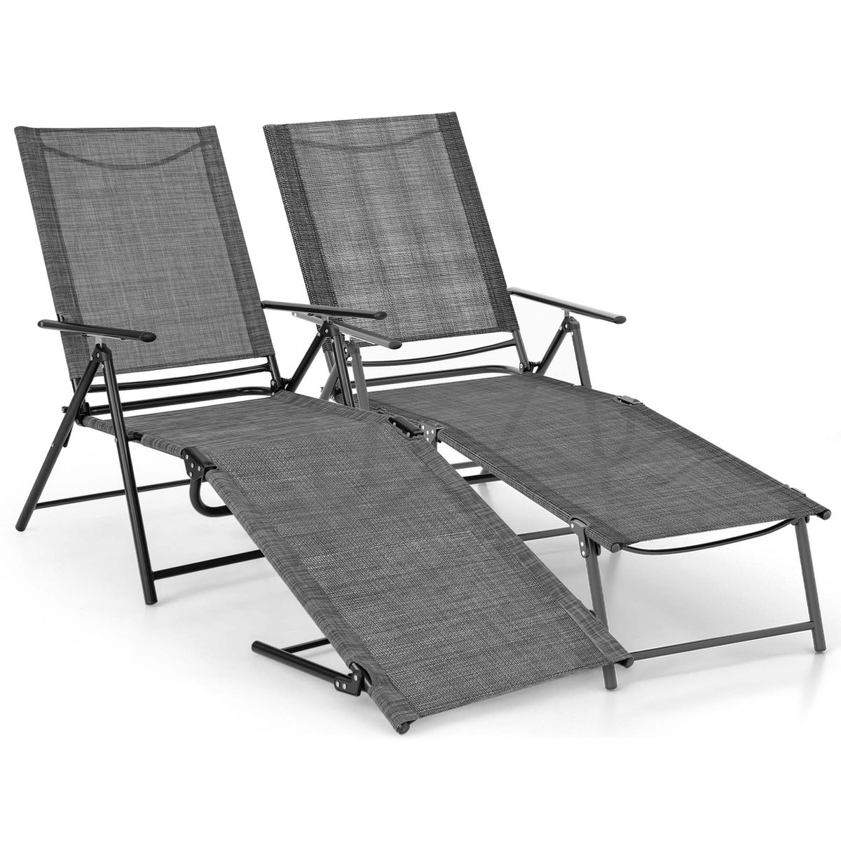 Goplus Folding Chaise Lounge Chairs (Set of 2) - Grey