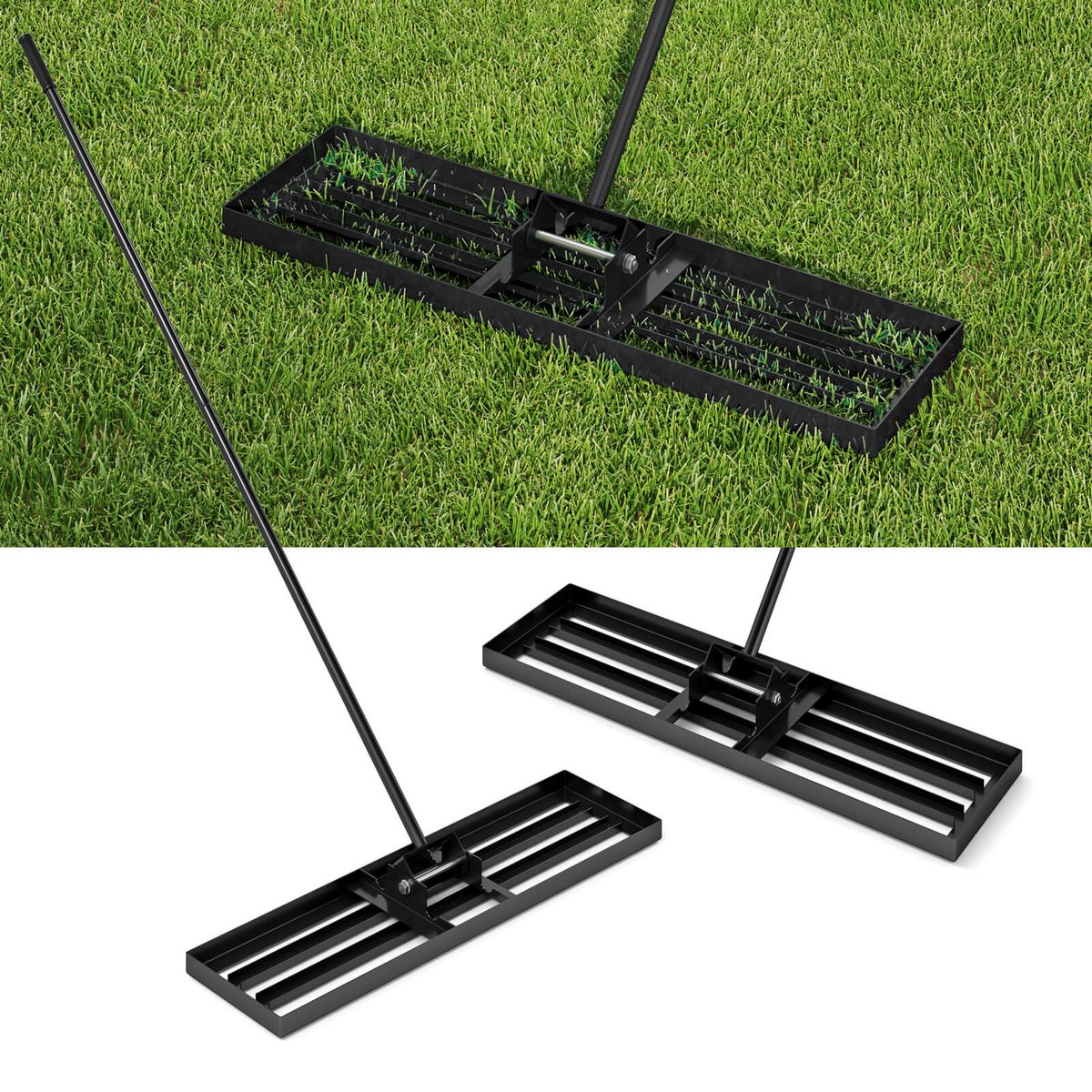 36 x 10-Inch Lawn Leveling Rake with Ergonomic Handle - Lawn Leveling Rake -Black