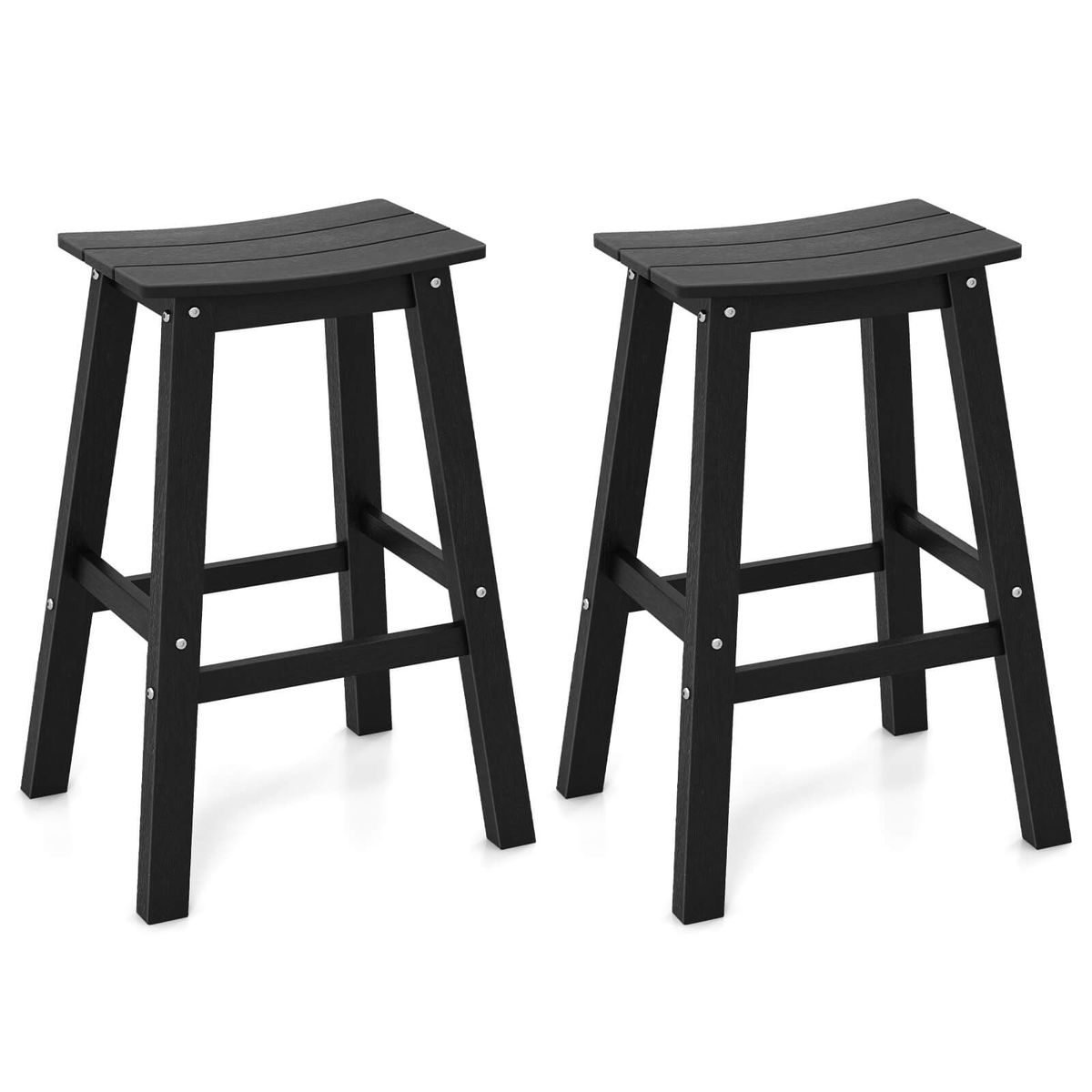 29" Patio Bar Stool with Curved Seat (Set of 2) - Patio Bar Stool-Black
