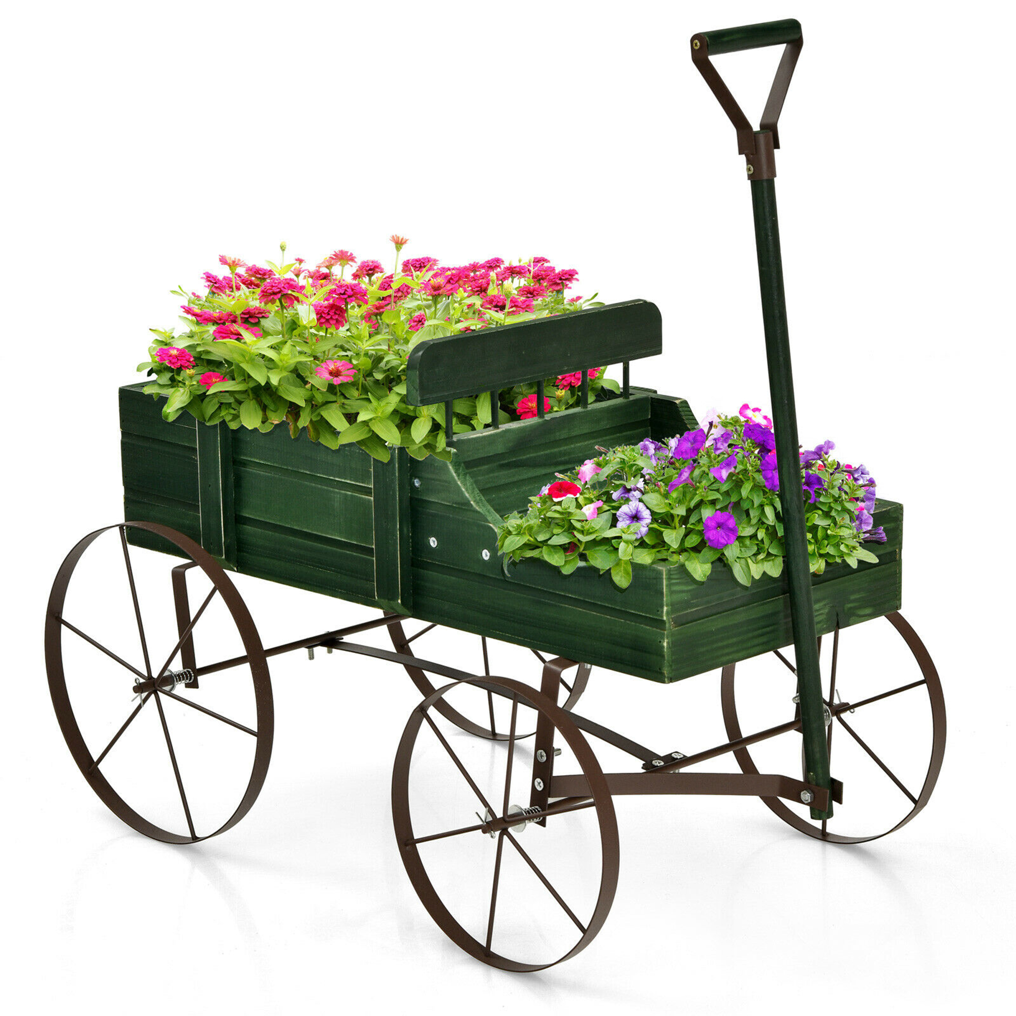 Photos - Flower Pot Costway Wooden Wagon Garden Planter with Wheels - Garden Plant Planter-Green GT3662GN 