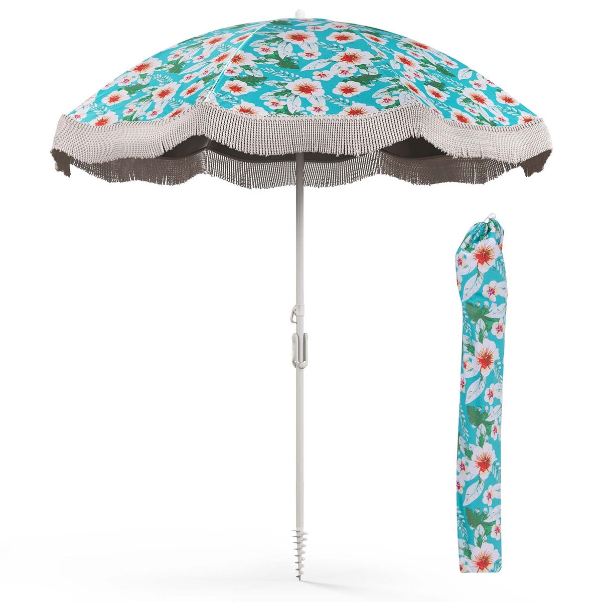 6.5 Feet Outdoor Fringe Patio Umbrella with Carrying Bag - Green