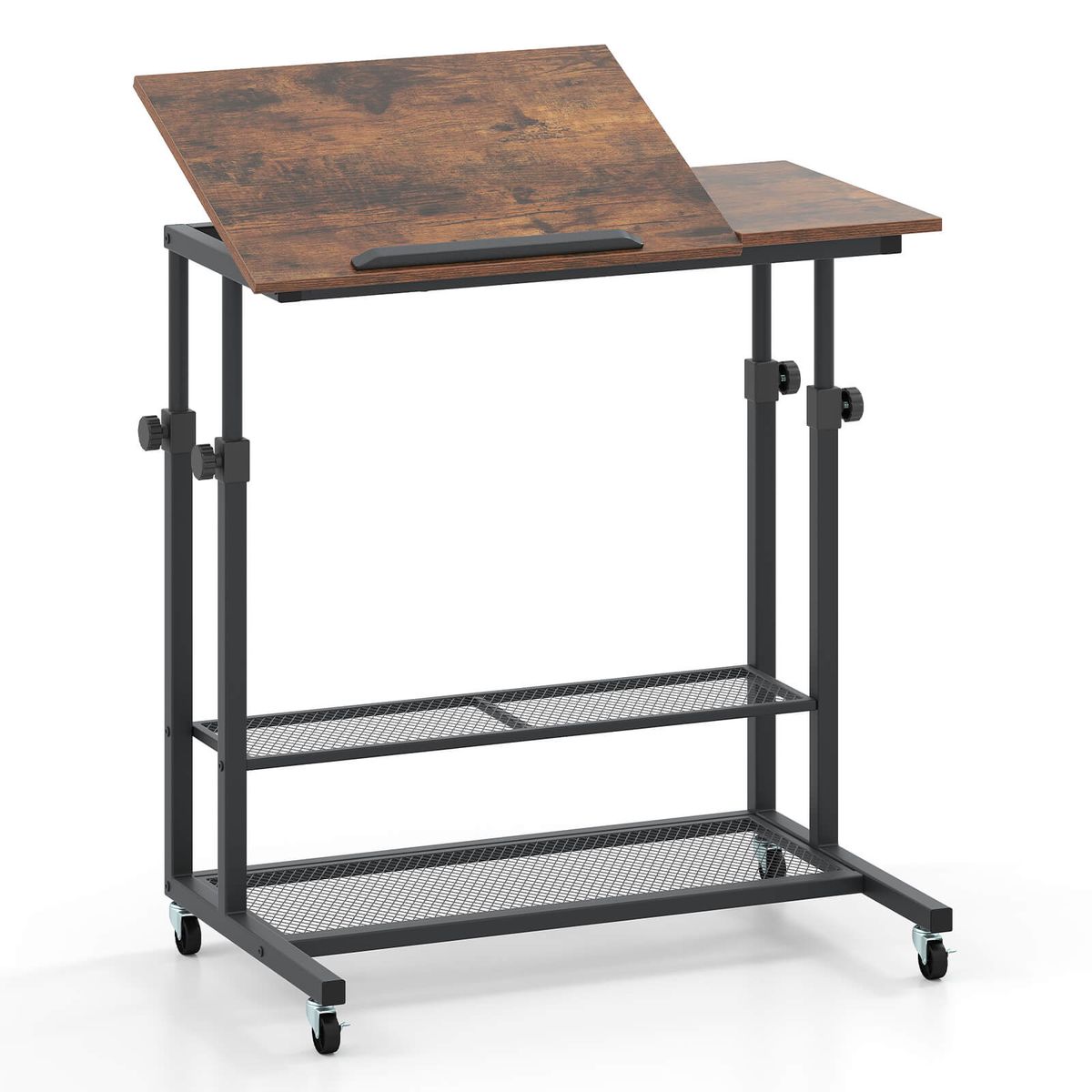 Photos - Office Desk Costway Mobile Stand-Up Desk with Tilting Tabletop and Storage - Desk-Brown HCST07314 