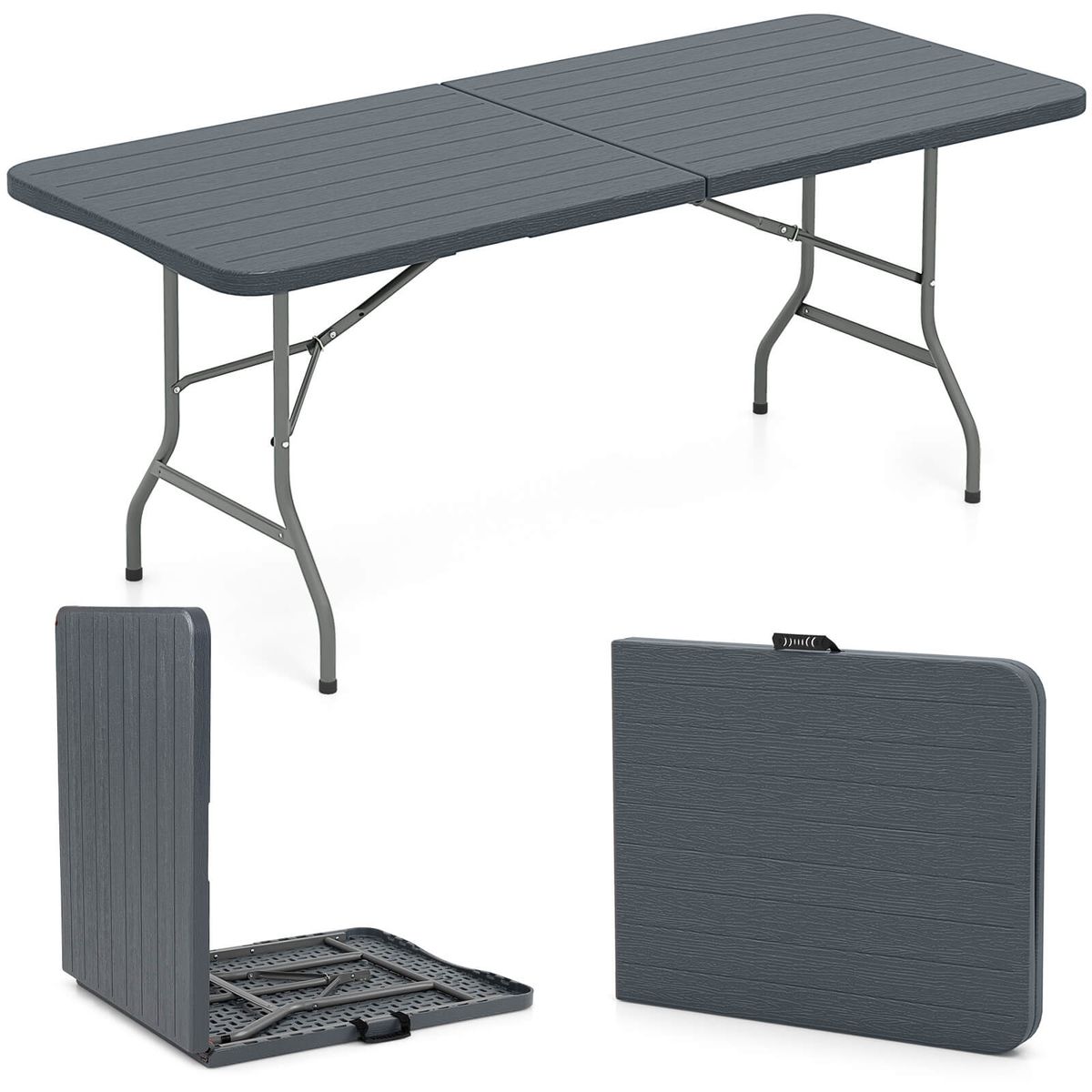 6-Foot Outdoor Portable Folding Table - Folding Table-Gray