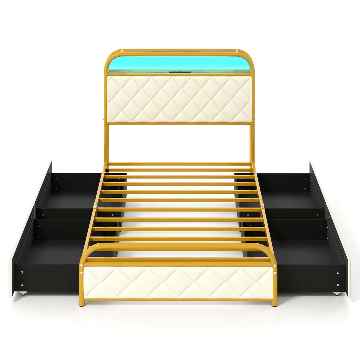 Bed Frame with LED Lights and Charging Station - Bed Frame-Twin Size