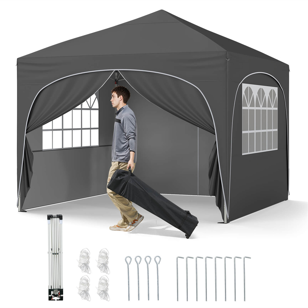 10 X 10 Foot Pop-up Outdoor Canopy Tent with Detachable Sidewalls - Canopy Tent -Gray