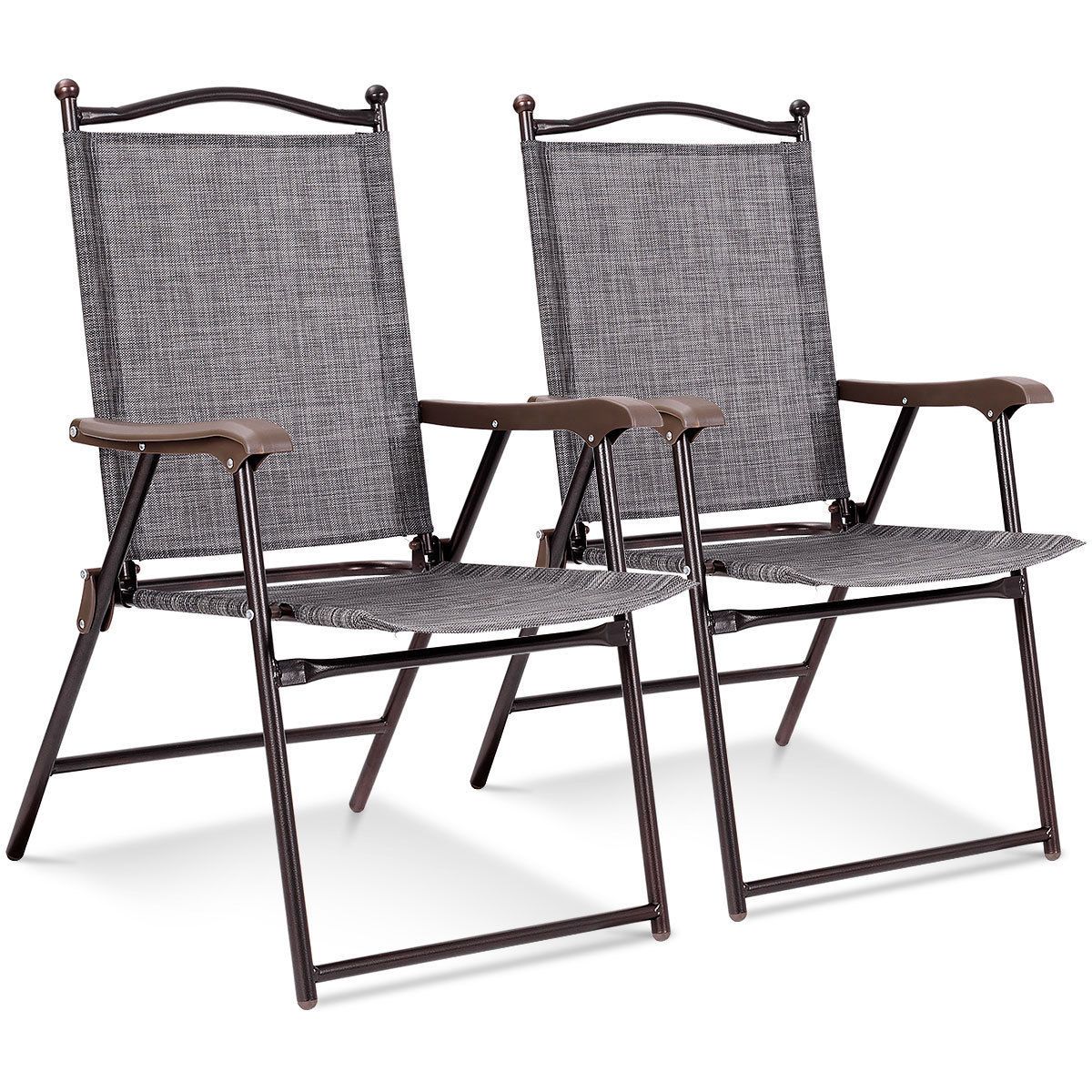 Patio Folding Sling Back Chair (2-Pack) - Folding Chairs-Gray
