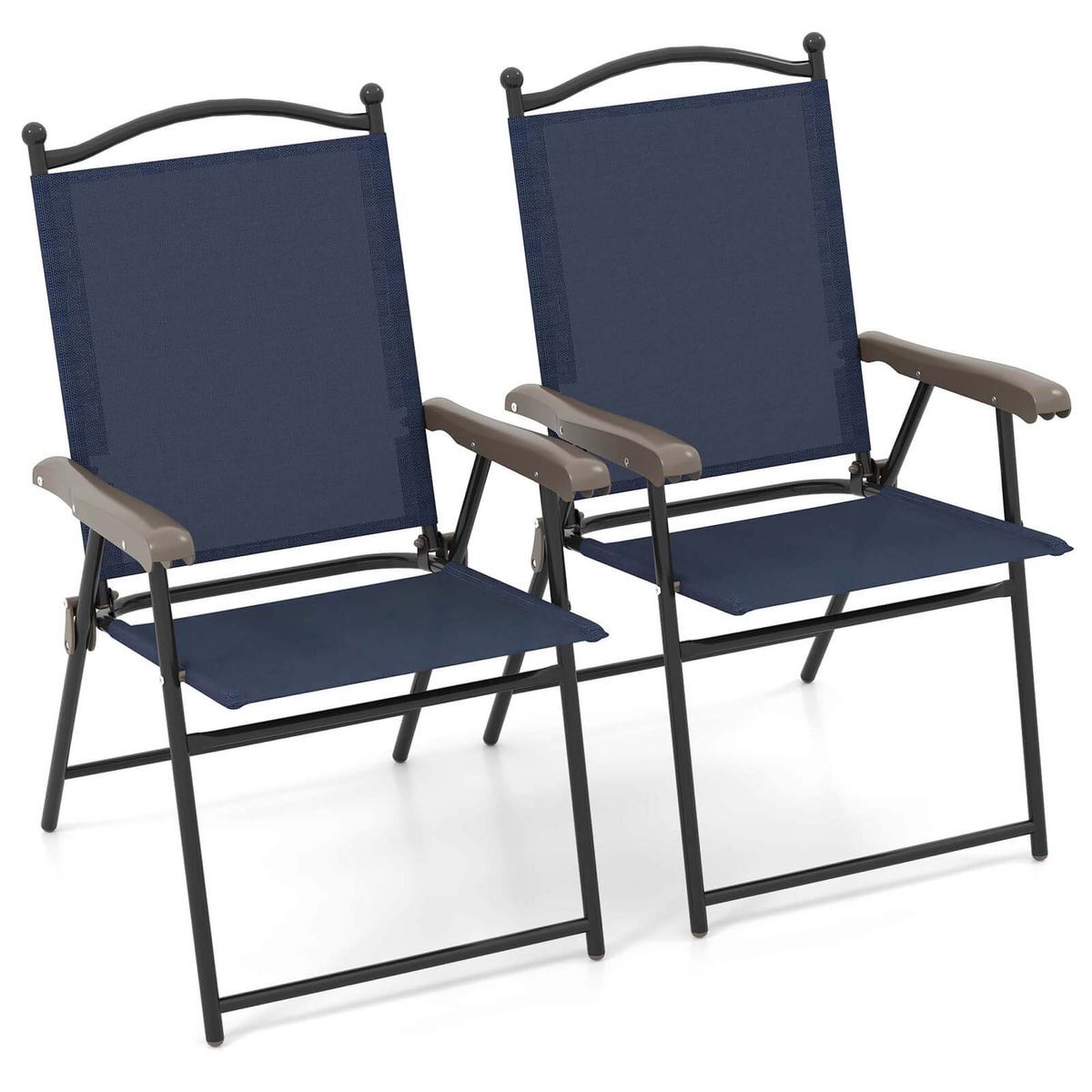 Patio Folding Sling Back Chair (2-Pack) - Folding Chairs-Navy