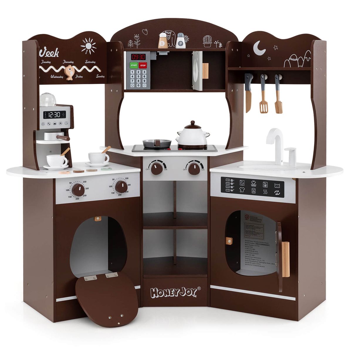 Photos - Role Playing Toy Costway Corner Kitchen Playset with Washing Machine - Kitchen Playset -Brown HCST04972