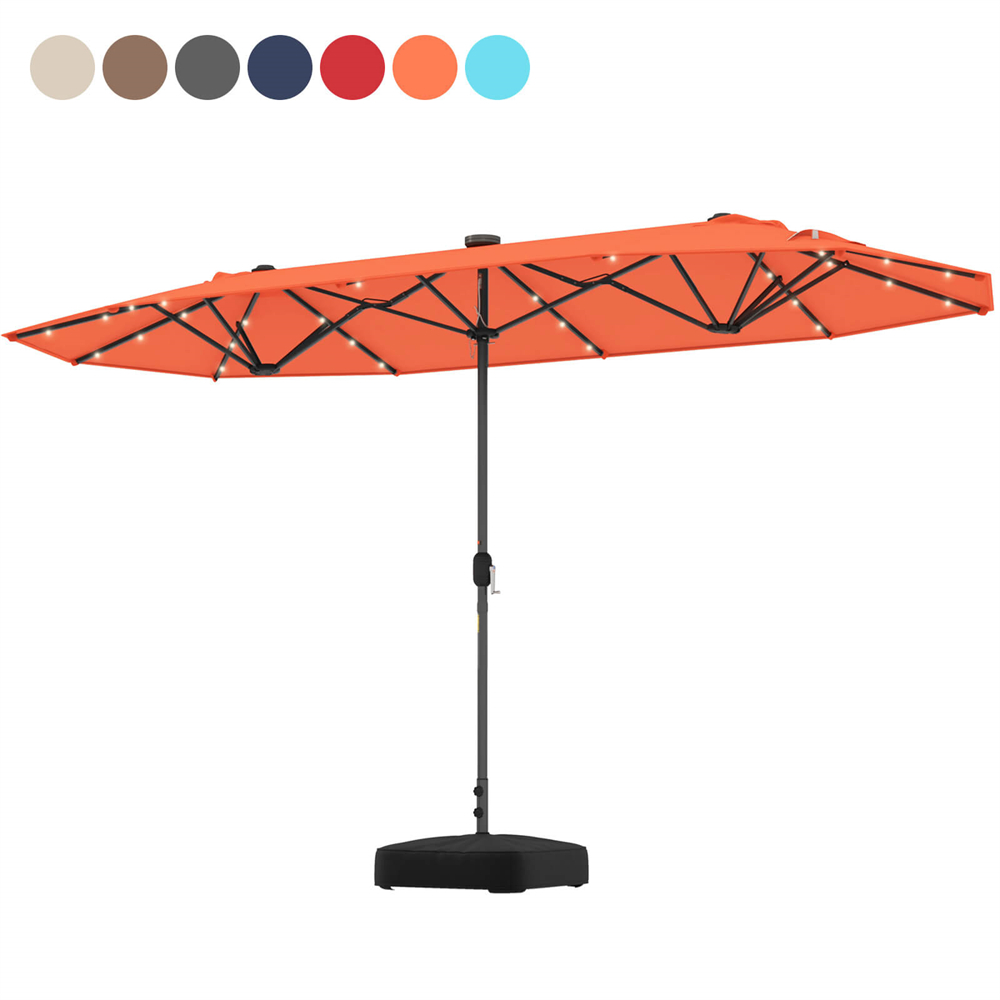 13-Foot Twin Patio Umbrella with Solar LED Lights - Umbrellas-OR