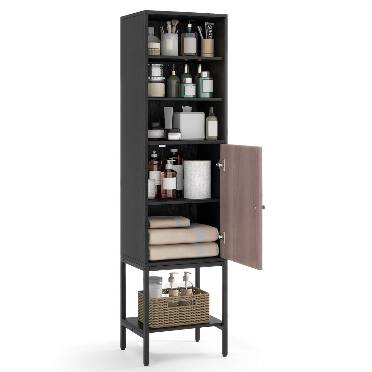 57" Tall Bathroom Cabinet - Cabinet -Black