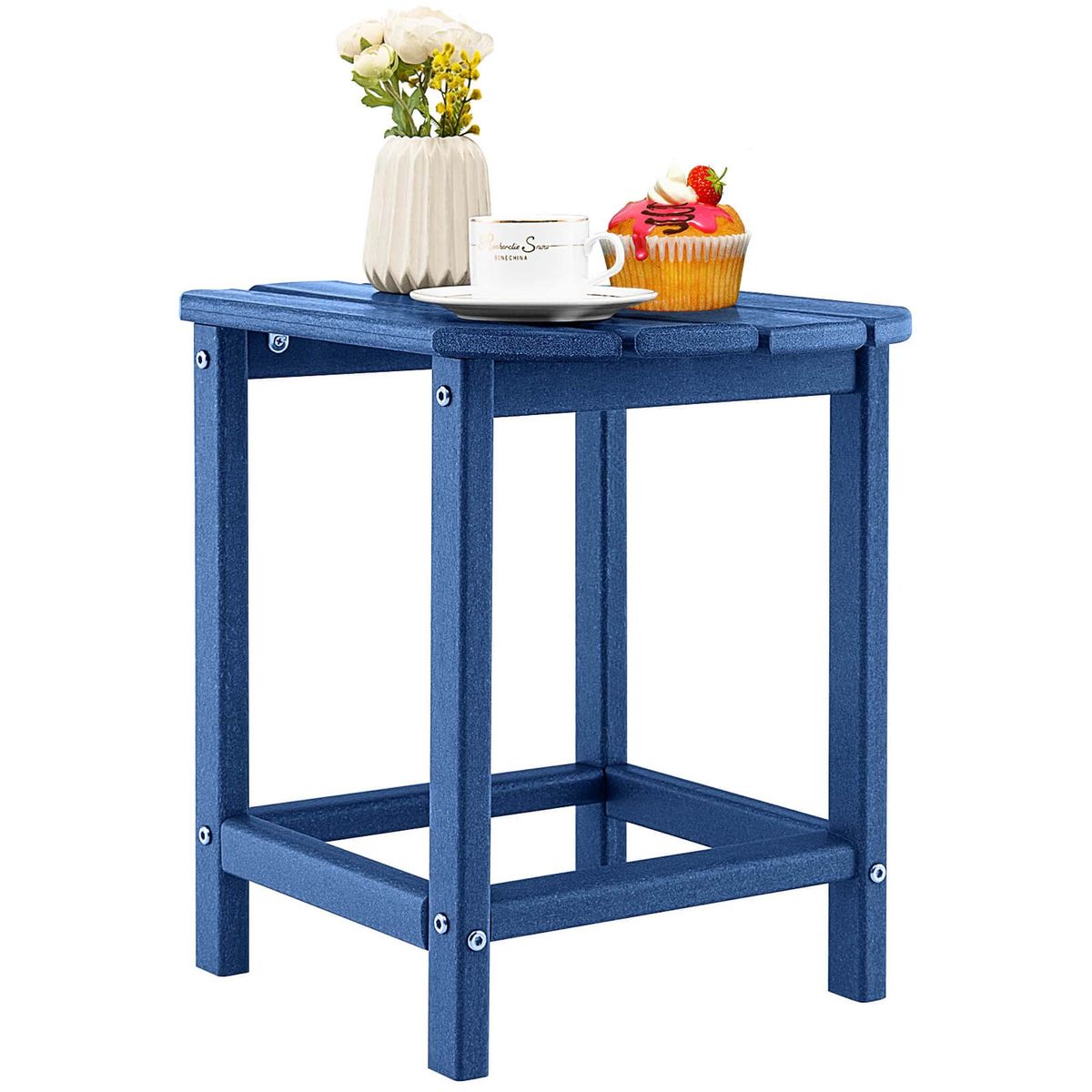 18" Patio Adirondack Side Table Weather Resistant Hdpe Garden - Blue