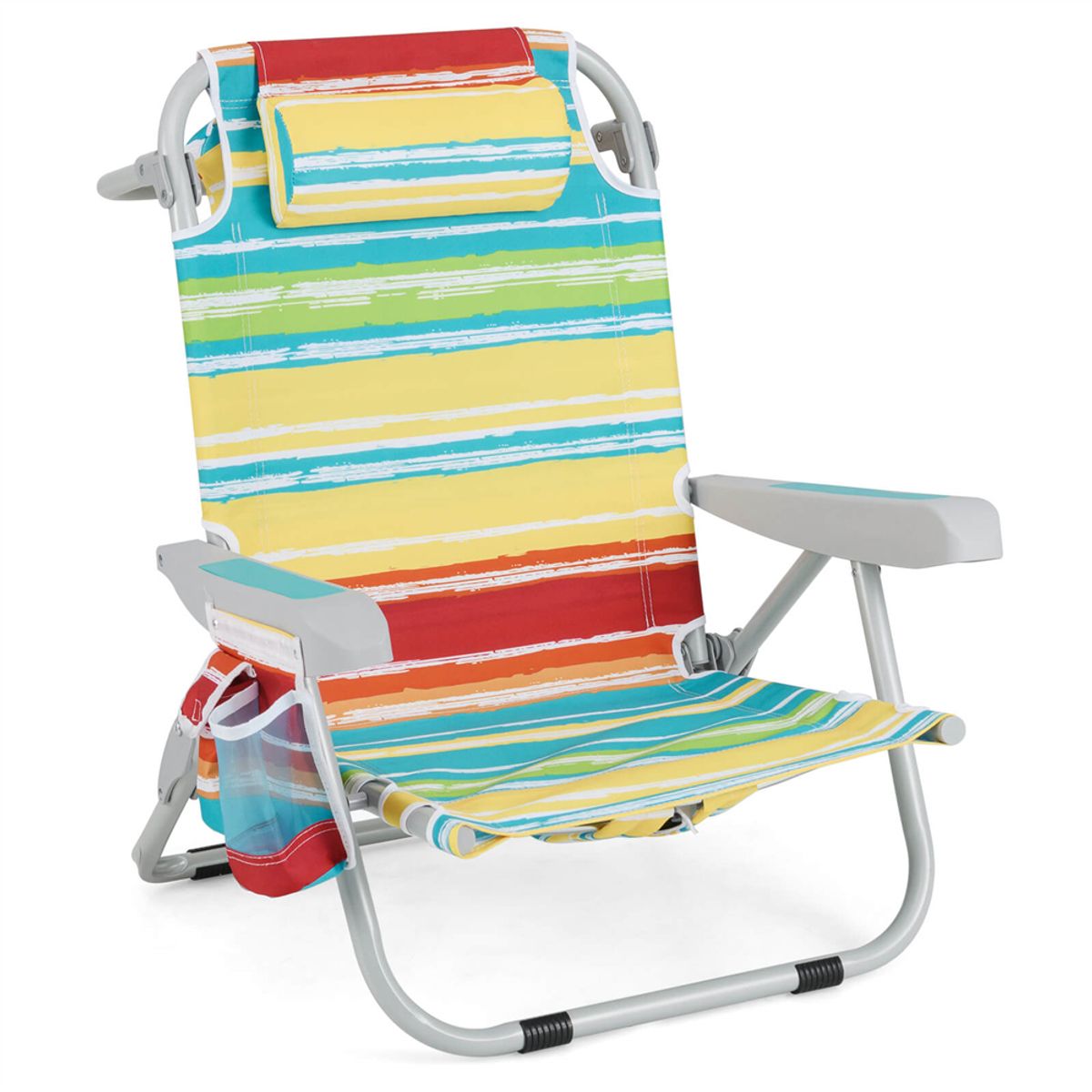 Foldable Backpack Beach Chair with Cup Holder & Storage Pockets (1 or 2-Pack) - 1pcs Folding Chair-Multi