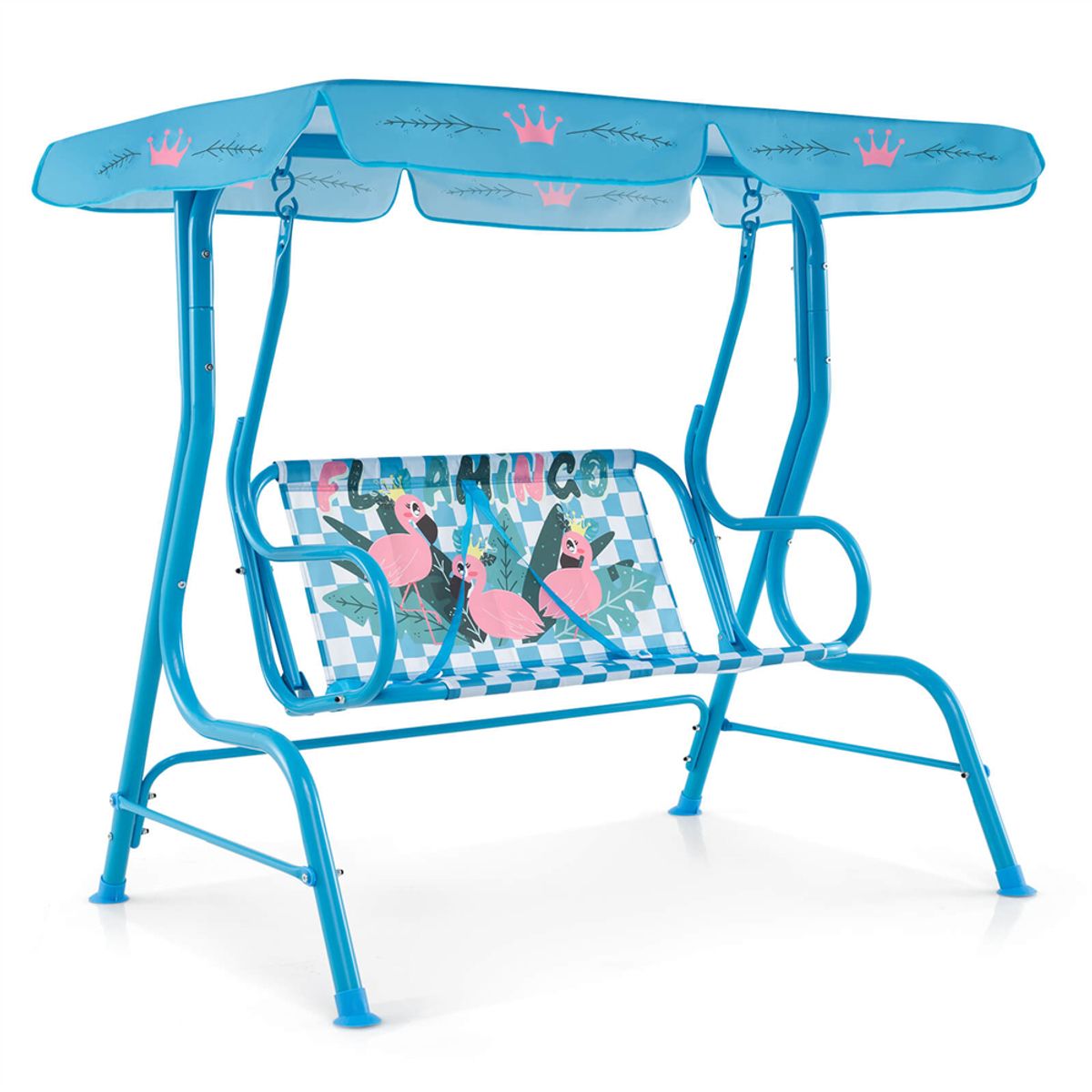 2-Seat Toddler Porch Swing with Metal Stand and Adjustable Canopy - Porch Swing-Blue
