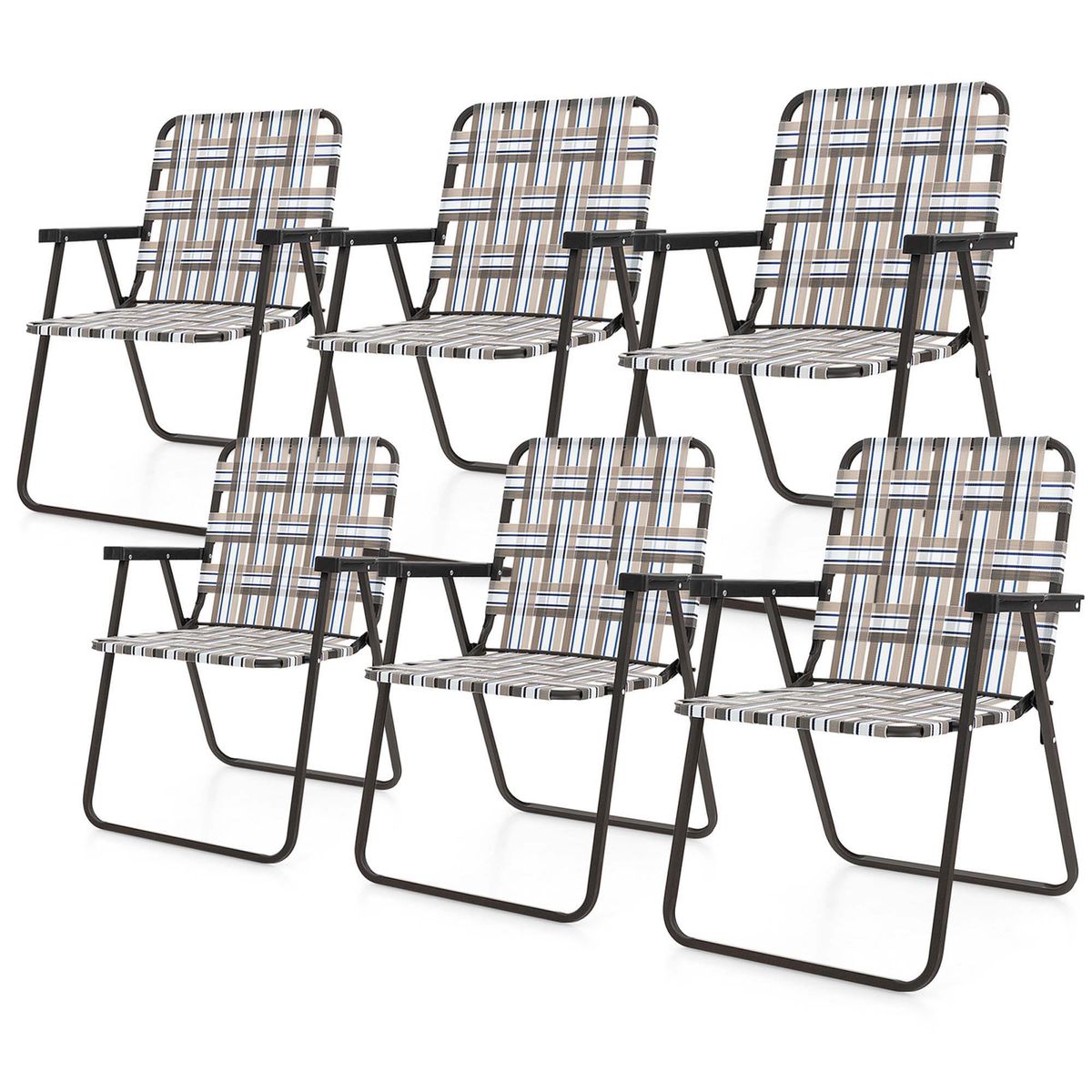 Photos - Chair Costway Lightweight Folding Lawn Webbing   - Brown-6 HCST01221 (2- to 6-Pack)