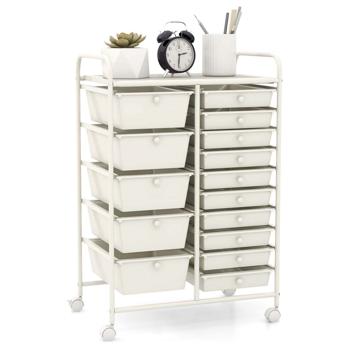 15 Drawer Rolling Storage Cart Tools Scrapbook Paper Office School Organizer - White