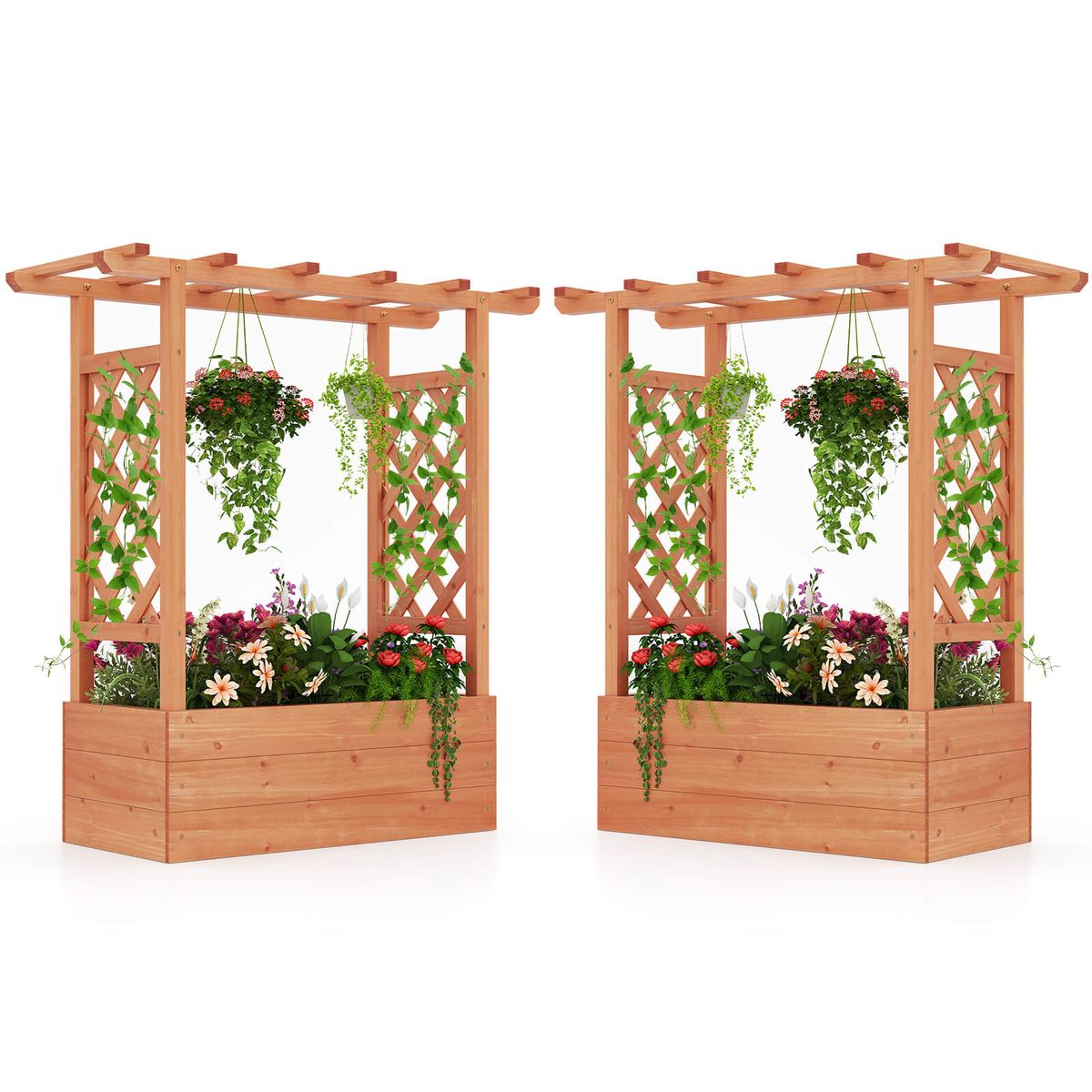 Wooden Raised Garden Bed with Trellis (1- or 2-Pack) - 2-Pack