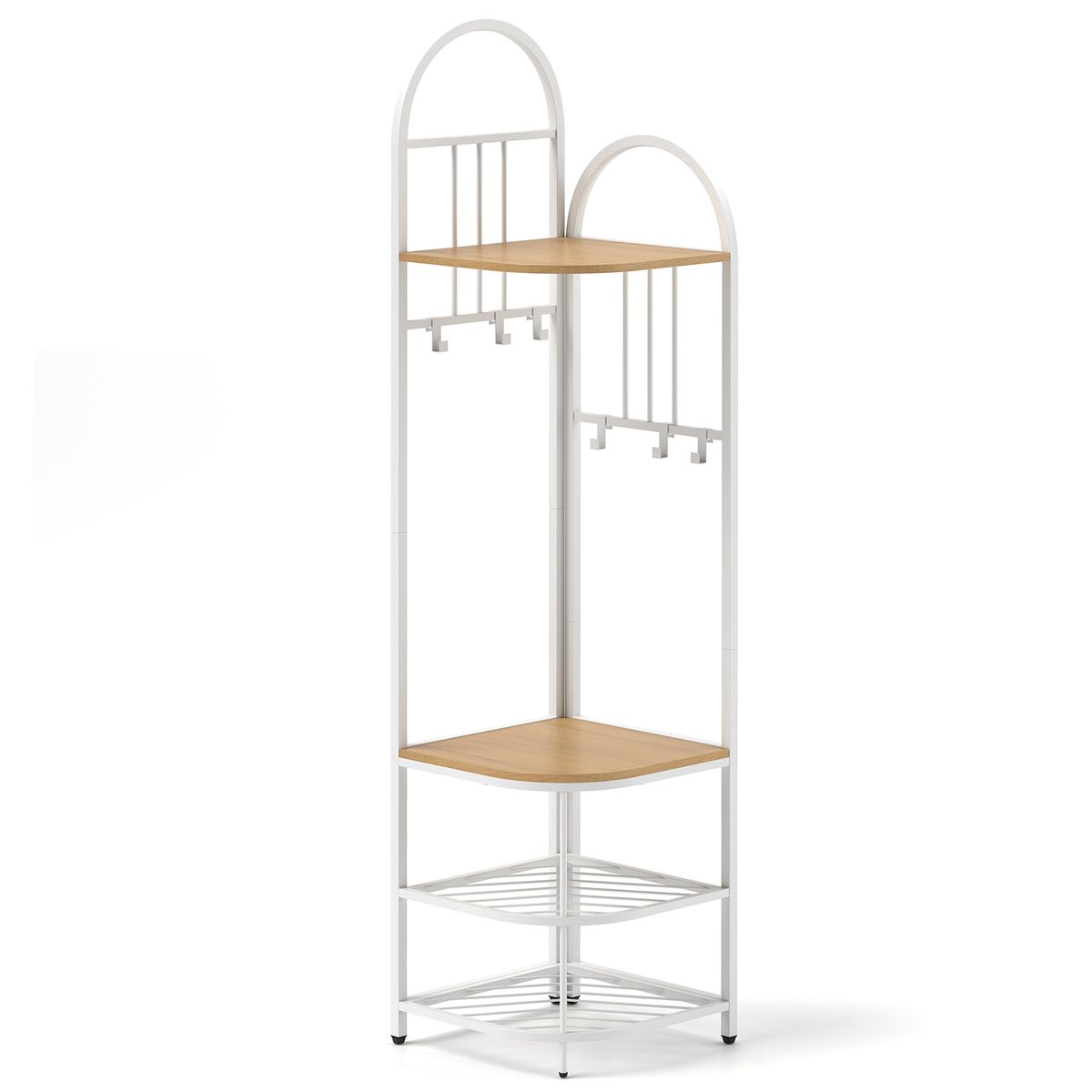 4-Tier Corner Coat Rack and Hall Tree with Shoe Storage Bench - 4-Tier Coat Rack-White
