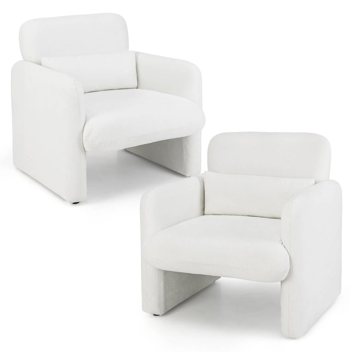 Chenille Accent Chair with Removable Lumbar Pillow - Accent Chair-2 PCS