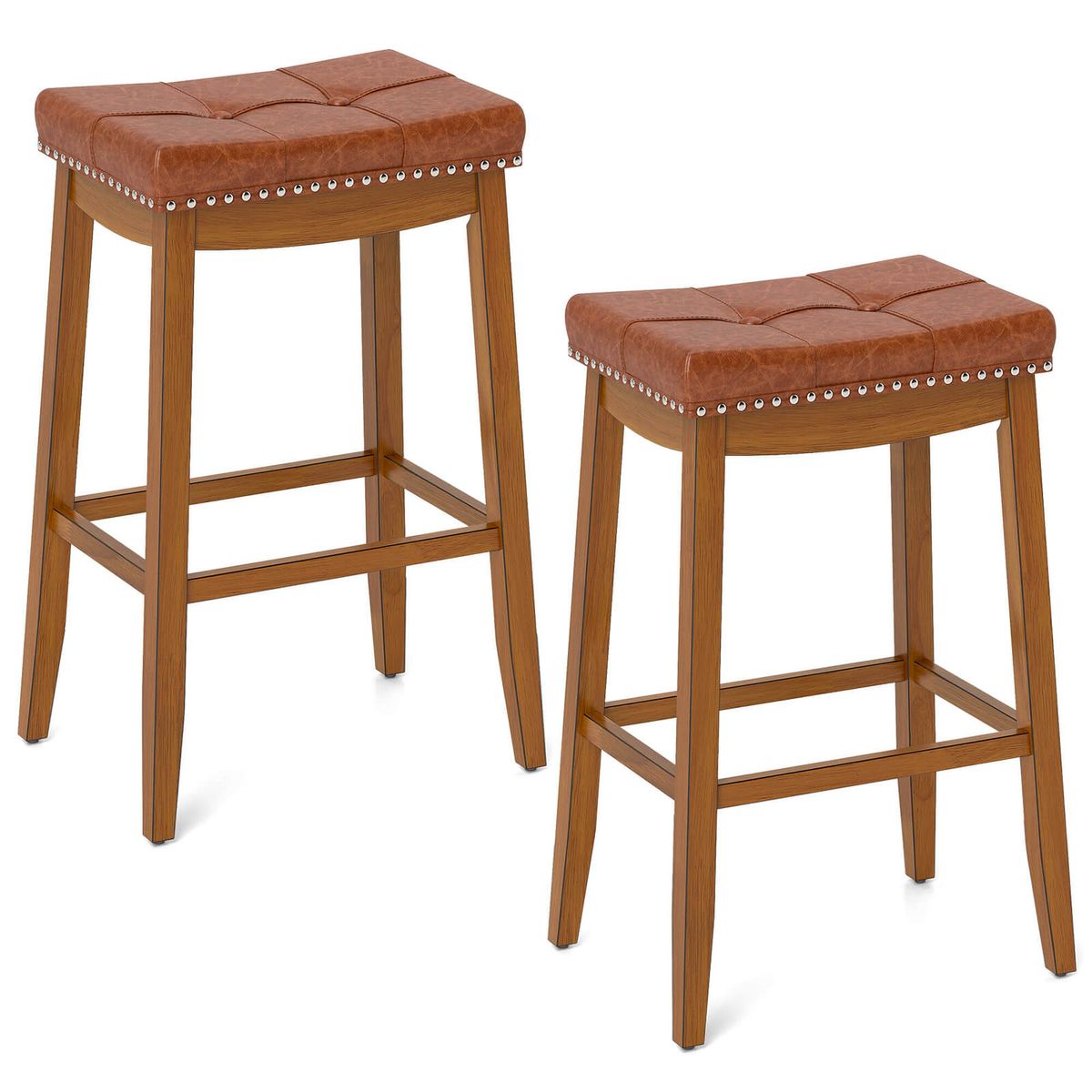 29-Inch Upholstered PU Leather Bar Stools with Saddle Seat (Set of 2/4) - 29" Bar Height Stools -2