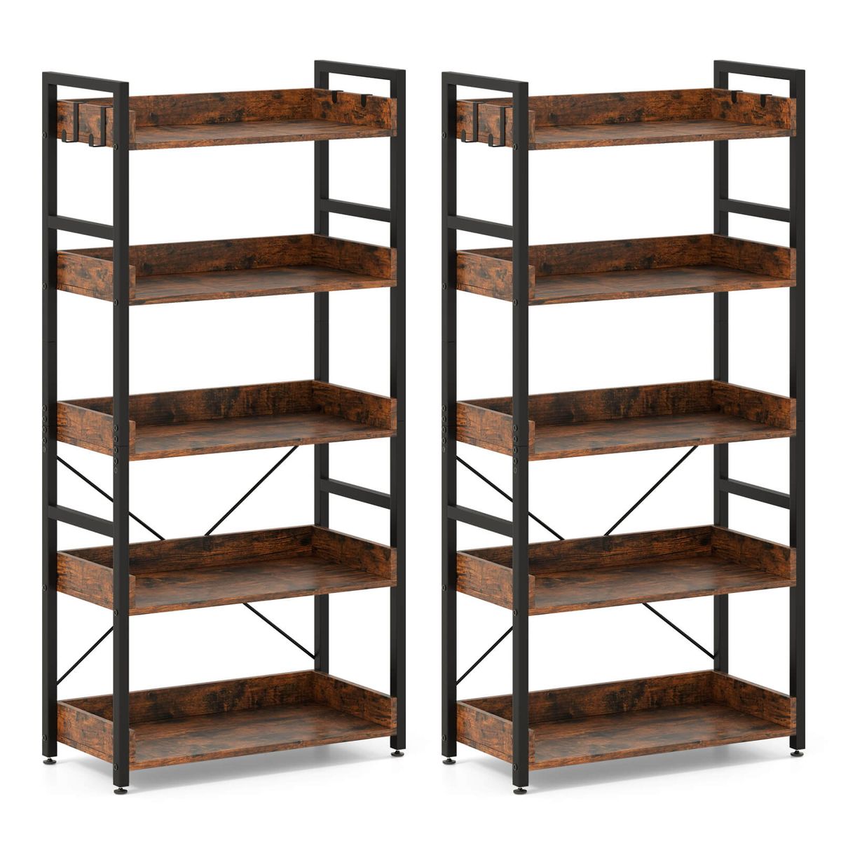 Photos - Wall Shelf Costway 5-Tier Storage Rack with 4 Hooks and Adjustable Footpads  - Rack-2 HCST07608 (1- or 2-Pack)