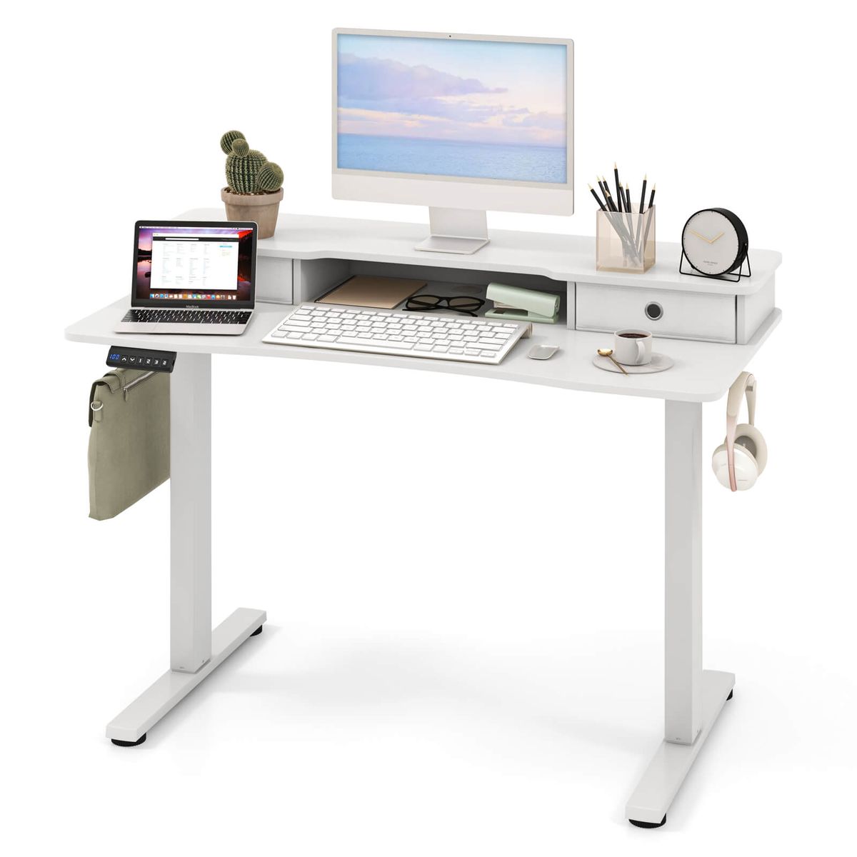 48" x 24" Electric Standing Desk with 2 Drawers - Electric Standing Desk-White-image-SKU12604470