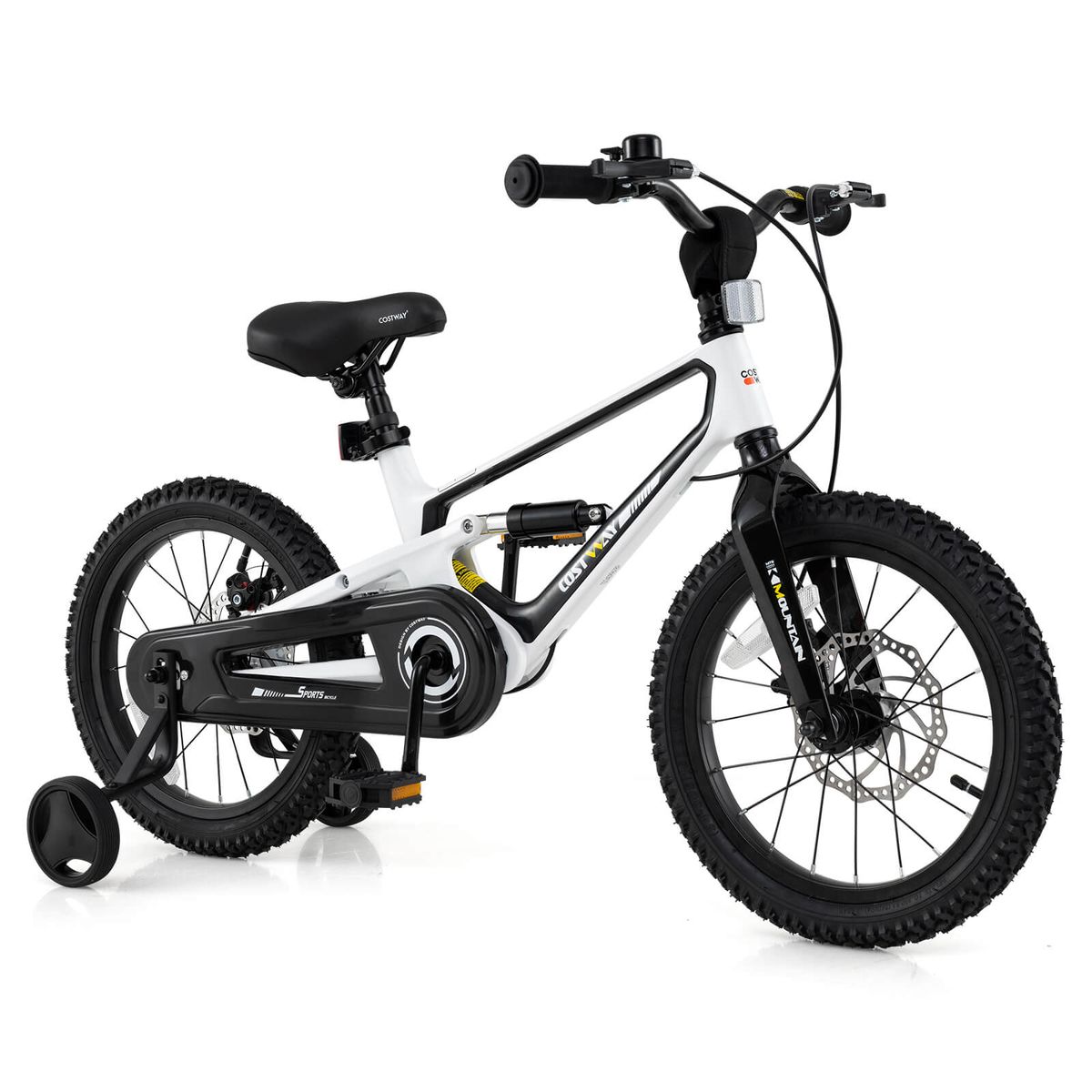 16 Inch Children Bicycle with Training Wheels & Double Disc Brakes Adjustable Seat Magnesium Alloy - White